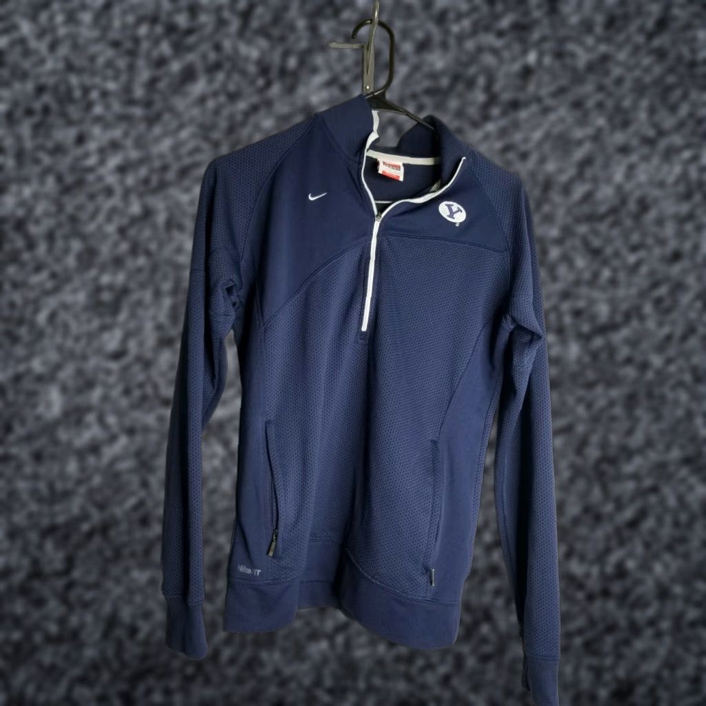 Nike VINTAGE Nike BYU Womens M Sweater Quarter Zip 1/4 Zip Mock Neck Pullover Swoosh Blue Size M / US 6-8 / IT 42-44 - 1 Thumbnail