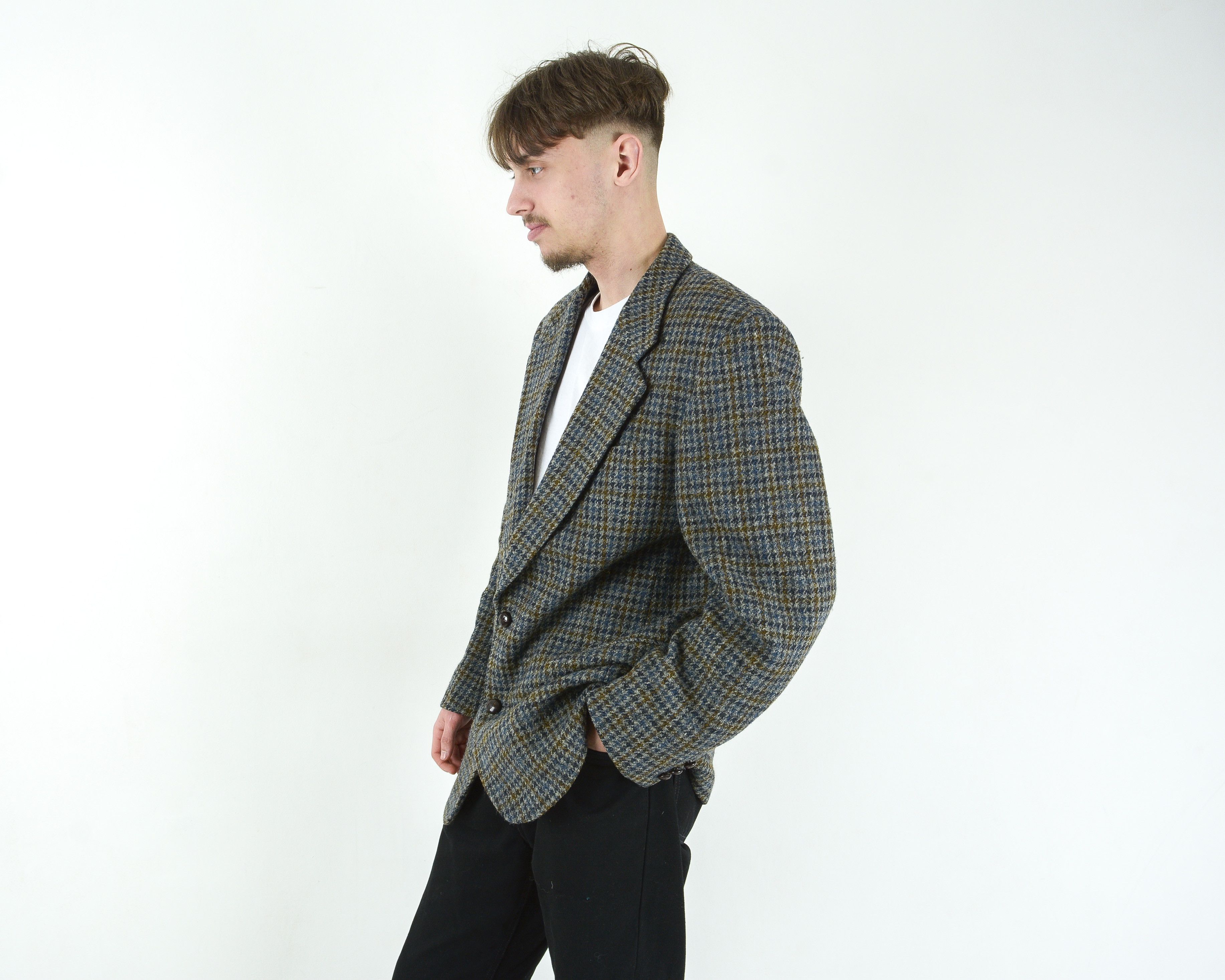 Harris Tweed Blazer Uk 40 Us Jacket Wool Coat Houndstooth Suit M Formal Size 40R - 2 Thumbnail