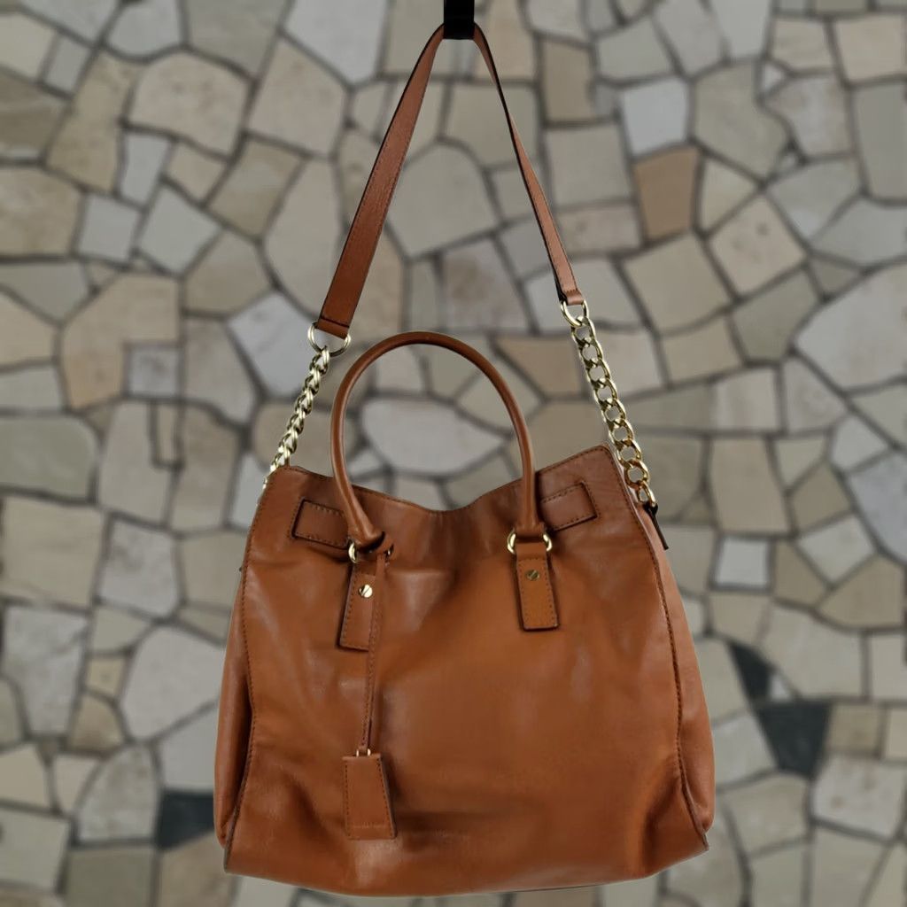 Michael Kors Michael Kors Hamilton Leather Large Satchel Shoulder Bag Gold Padlock Purse Womens Bag Size ONE SIZE - 1 Thumbnail