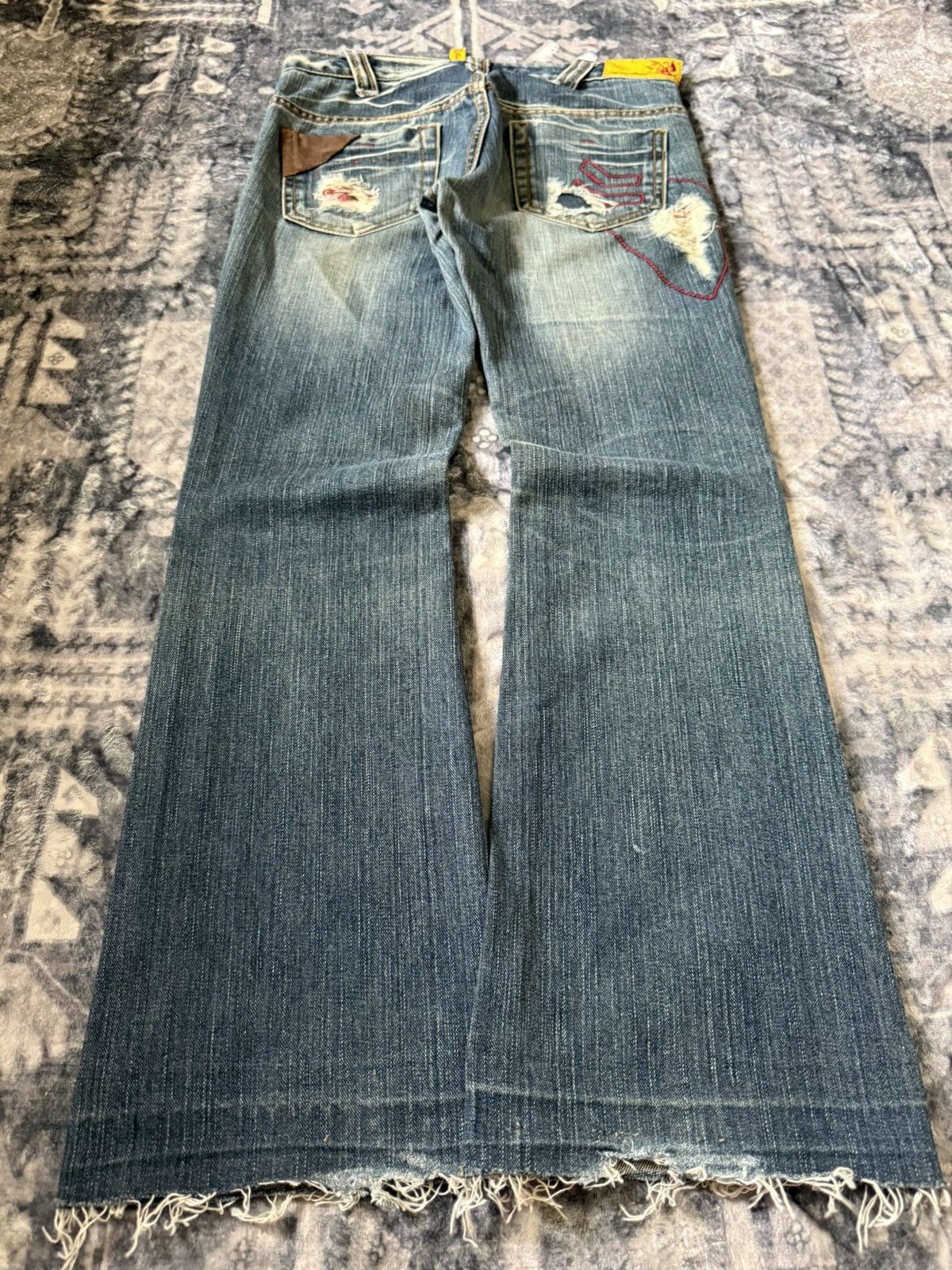 Hysteric Glamour Lucy Pearl Patch Work Leather Trimmed Shashiko Flared Jeans Size US 27 - 2 Thumbnail