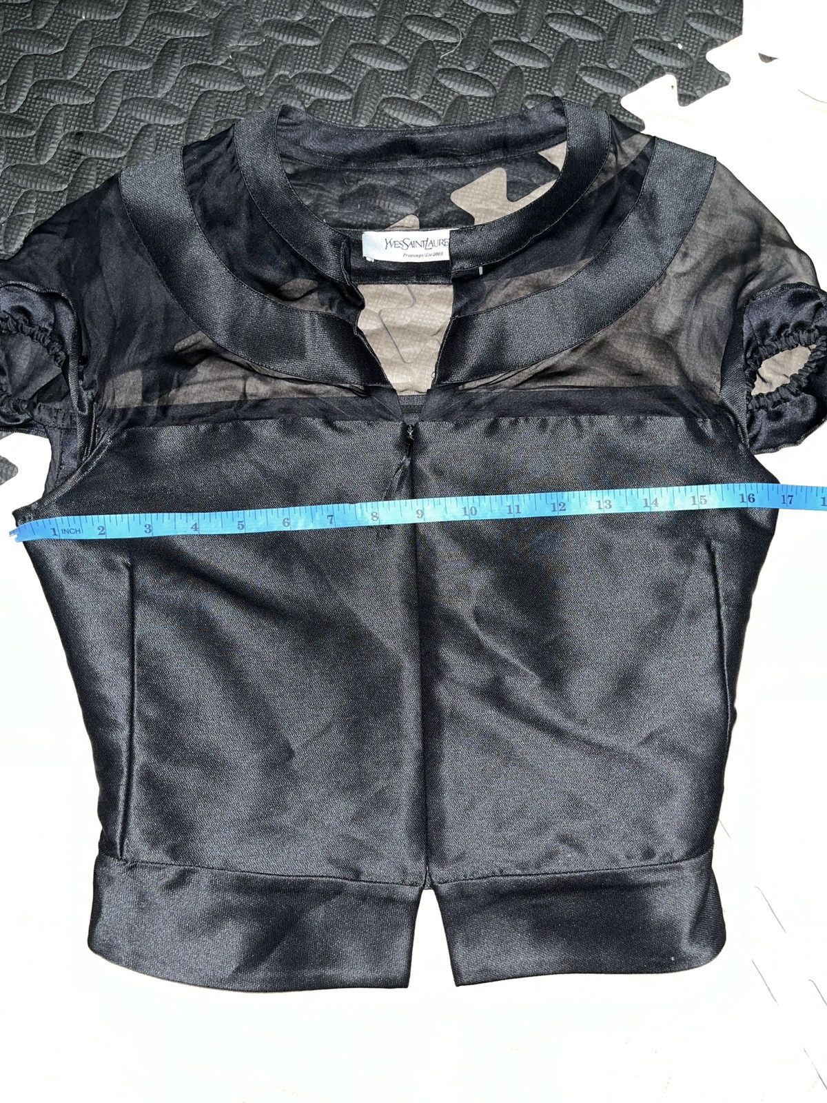 Yves Saint Laurent Black Satin & Organza Blouse Size XS / US 0-2 / IT 36-38 - 8 Thumbnail