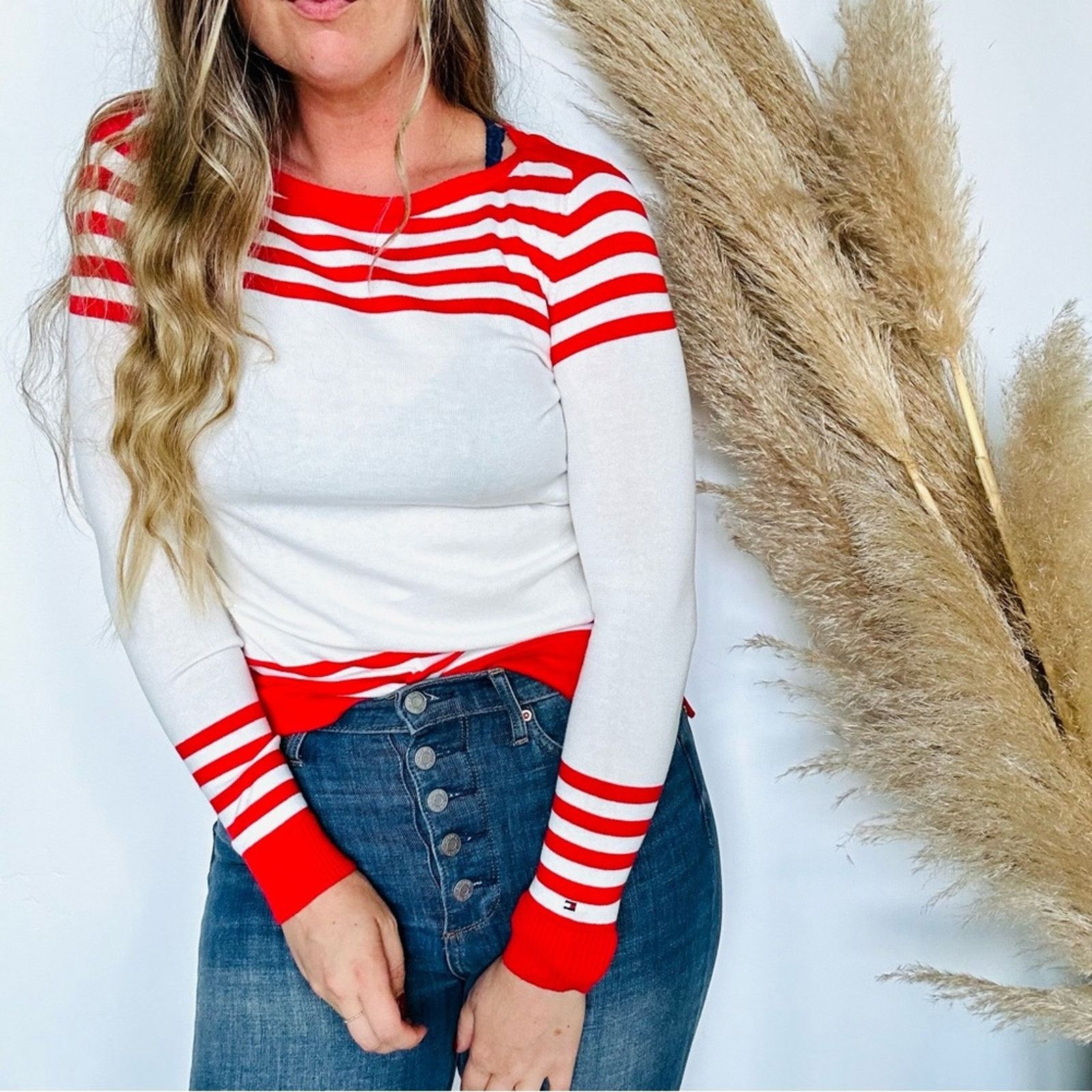 Tommy Hilfiger TOMMY HILFIGER Bright Red White Bold Stripe Nautical Sweater Size XS / US 0-2 / IT 36-38 - 4 Thumbnail
