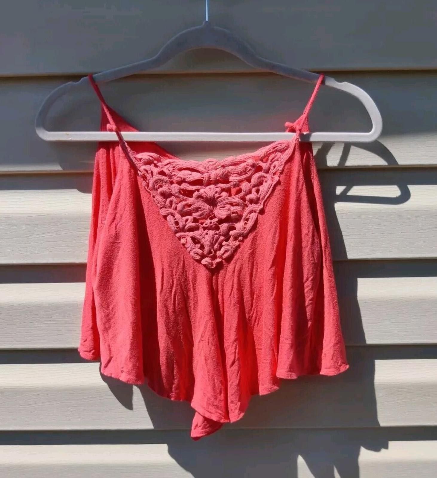 Other Monteau Womens Cropped Tank Spaghetti Strap Top Lace Detail Size M / US 6-8 / IT 42-44 - 2 Thumbnail