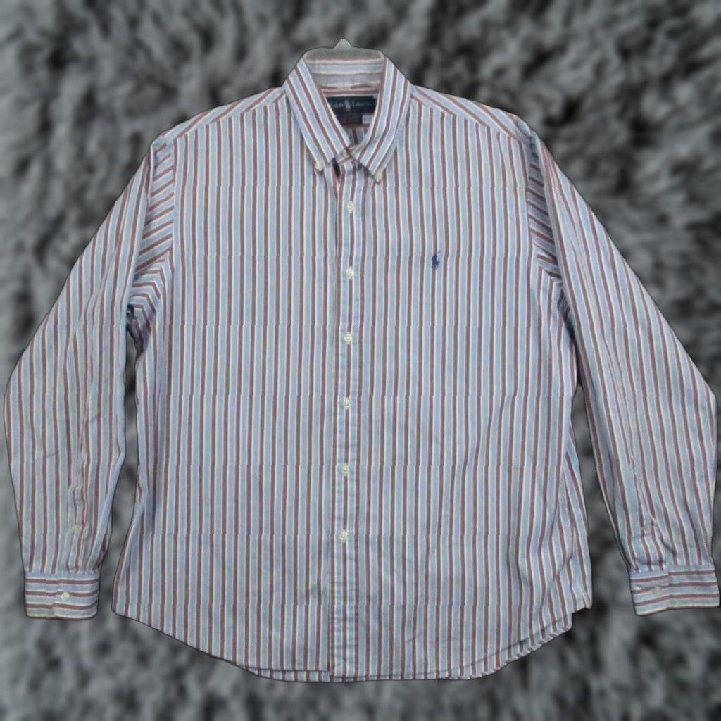 Ralph Lauren VINTAGE Ralph Lauren Shirt XL Men Custom Fit Multi Stripe Long Sleeve Pony Logo Size US XL / EU 56 / 4 - 1 Thumbnail
