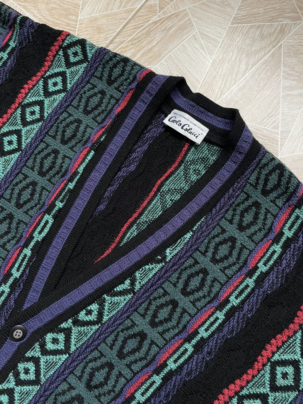 Carlo Colucci × Vintage Vintage Carlo Colucci Crazy Pattern Knitted Wool Cardigan Size US L / EU 52-54 / 3 - 2 Thumbnail