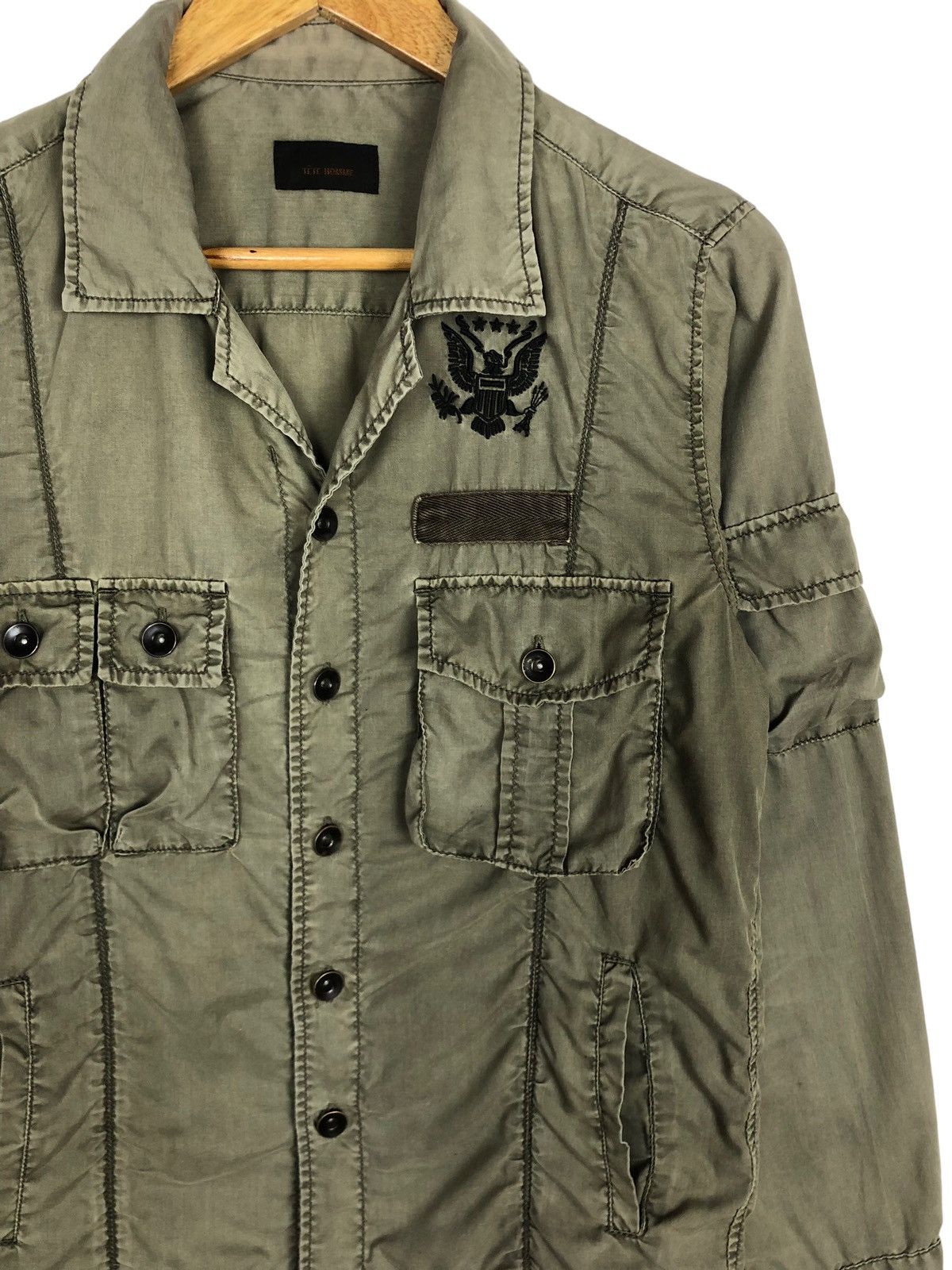 Issey Miyake × Japanese Brand × Tete Homme Vintage Tete Homme Issey Miyake Army Button Up Shirt Size US S / EU 44-46 / 1 - 2 Thumbnail