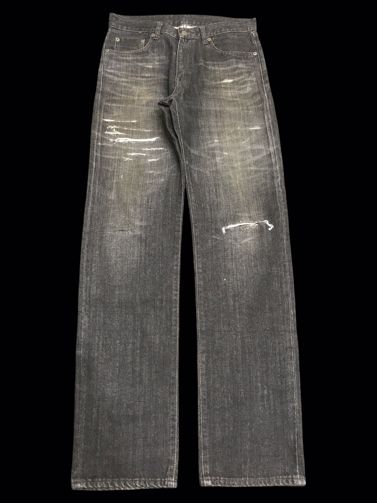 Japanese Brand uniqlo Japan Distressed Denim Crazy Fades/Crease F125 Size US 31 - 1 Thumbnail