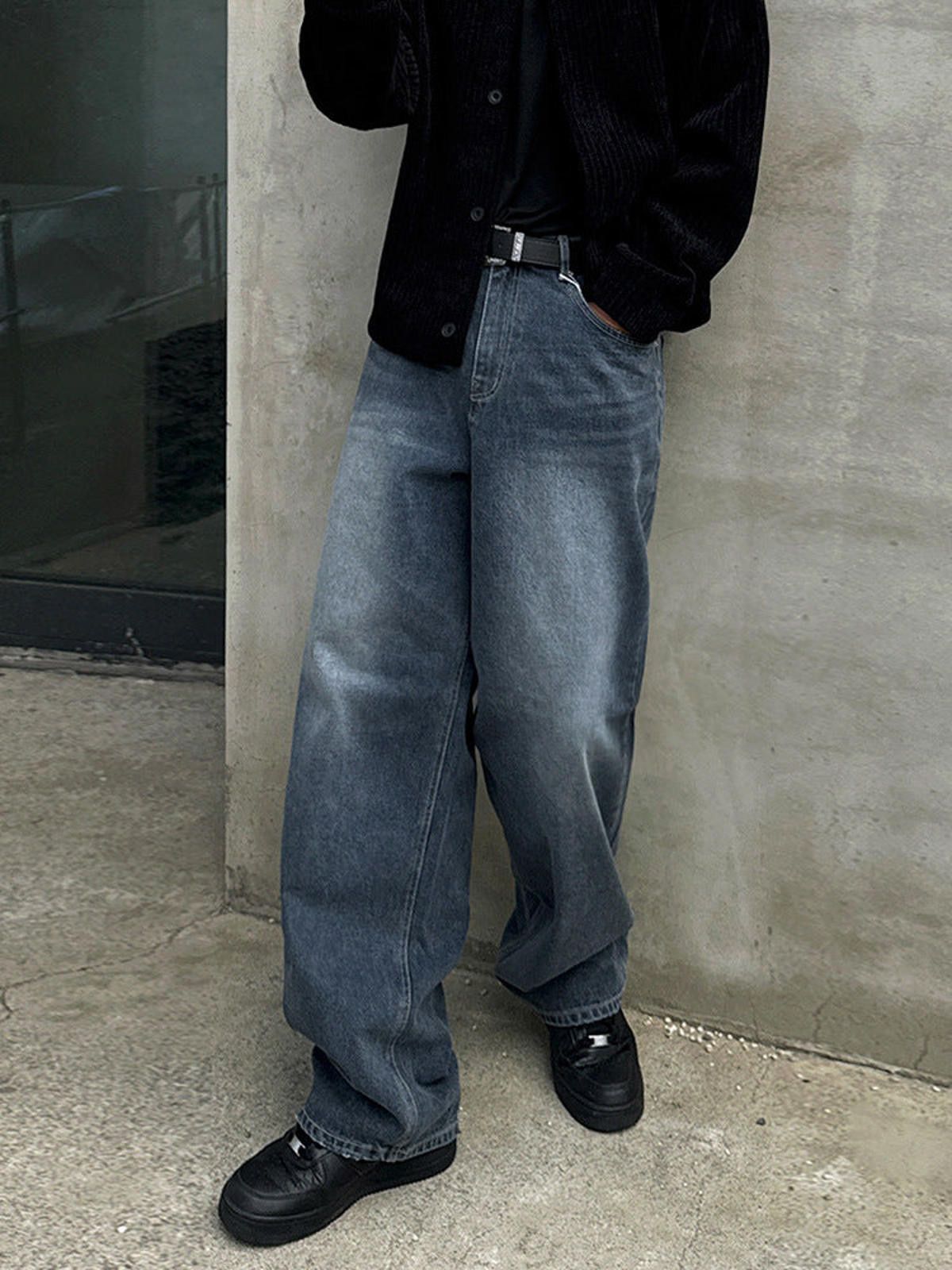 Vintage Blue Wide Leg Denim Jeans, Loose Fit Men's Jeans Size US 32 / EU 48 - 3 Thumbnail