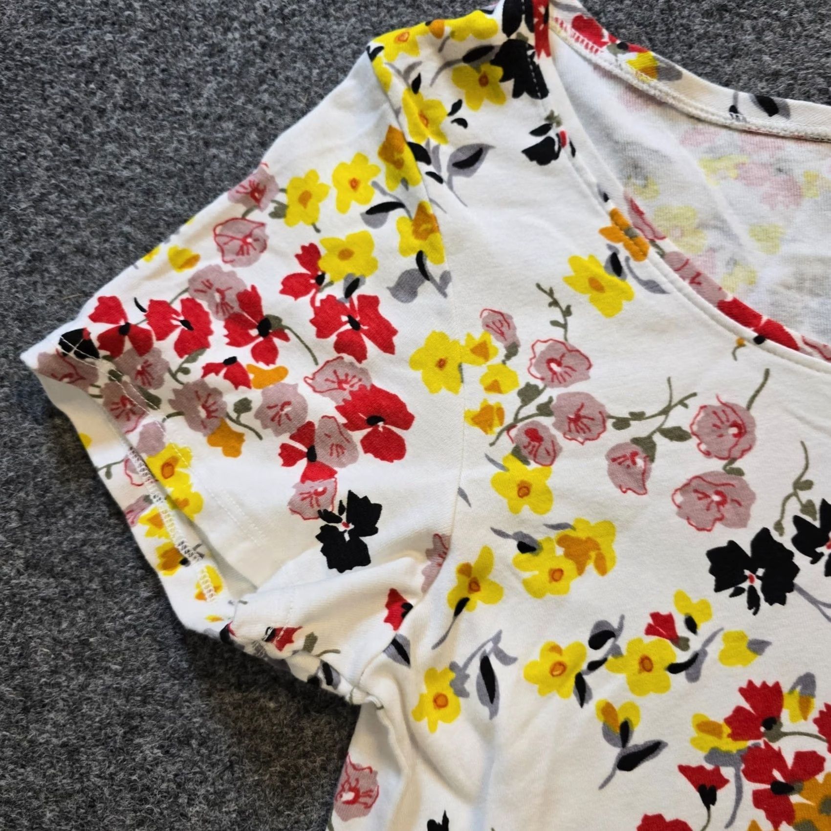 Habitat Habitat Top Womens Large White Yellow Floral Asymmetrical Stretch Casual T-Shirt Tunic Short Sleeve Round Neck Crew Neck Cotton Regular Mens? Womens Size L / US 10 / IT 46 - 4 Thumbnail
