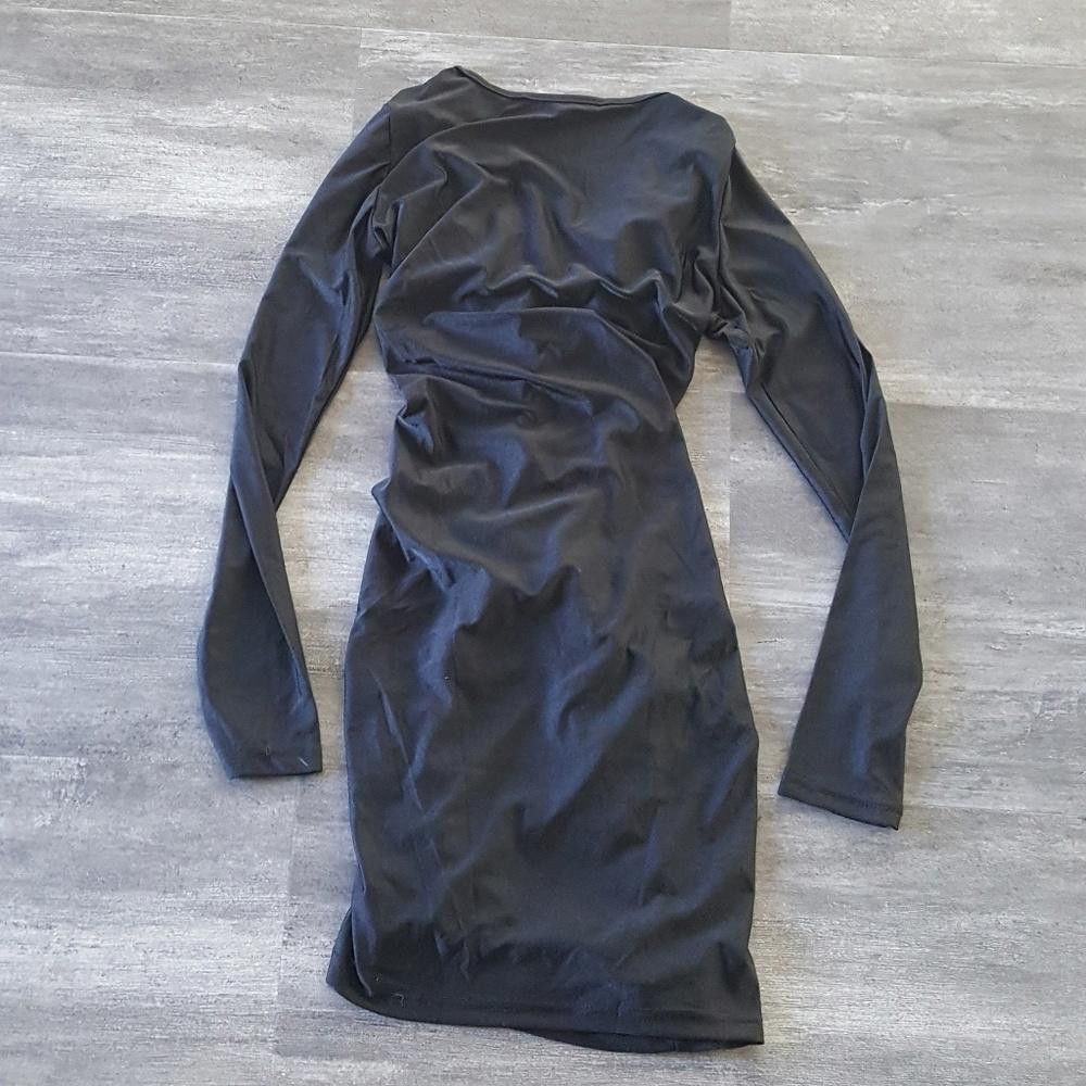 Designer Black Back Stitched Shiny Long Sleeve Mini Size S / US 4 / IT 40 - 1 Thumbnail