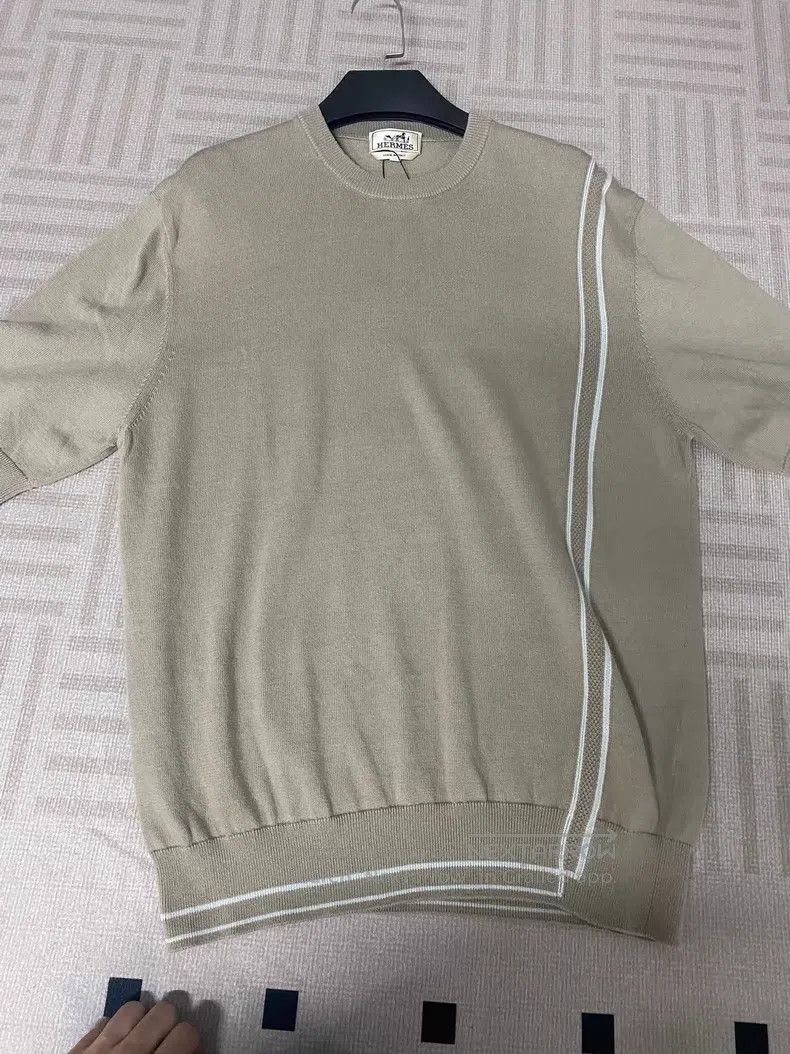 Hermes Hermes Beige Short Sleeve Knit Top Size US L / EU 52-54 / 3 - 1 Thumbnail