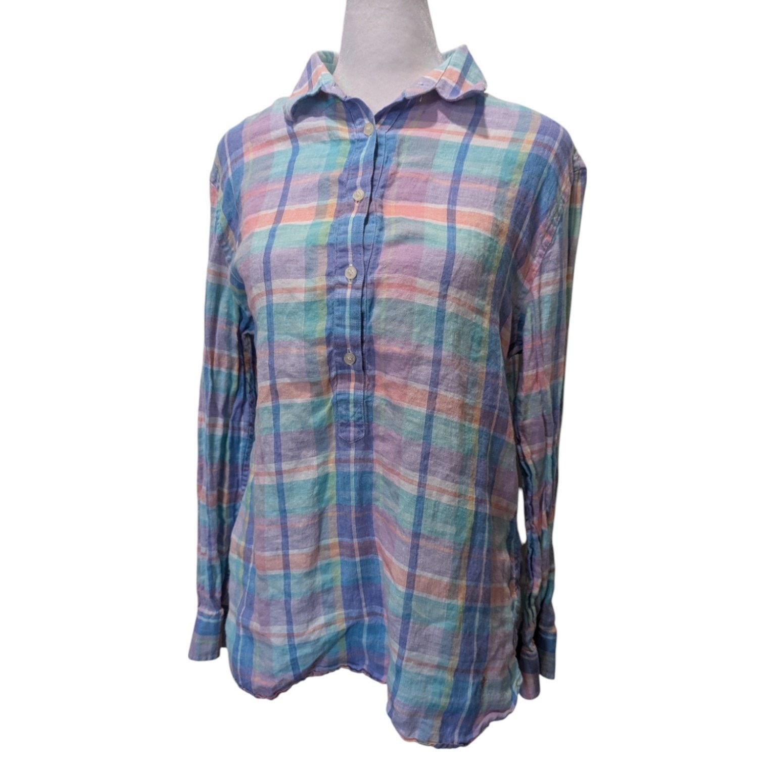Southern Tide Southern Tide Coastal Madras Linen Hadley Popover Prism Pink Size S / US 4 / IT 40 - 4 Thumbnail
