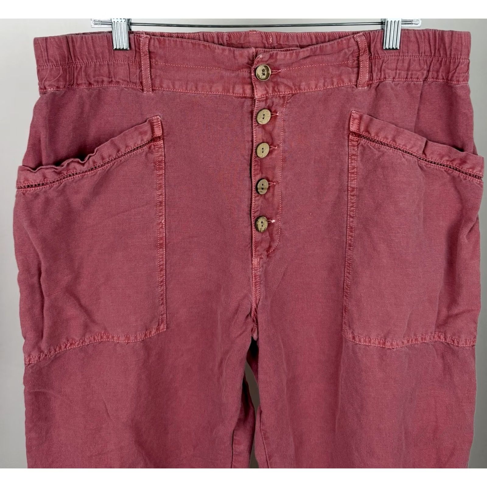 Vintage Sundance Pants Womens 16 Salmon Pink Linen Cotton Blend Elastic Waist Size 38" / US 16 / IT 52 - 2 Thumbnail