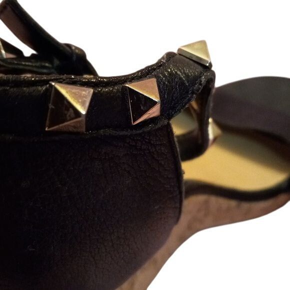 Marc Fisher Marc Fisher 8.5M Black Leather Wedge Sandals Cork Heel Studd Size US 8.5 / IT 38.5 - 8 Thumbnail
