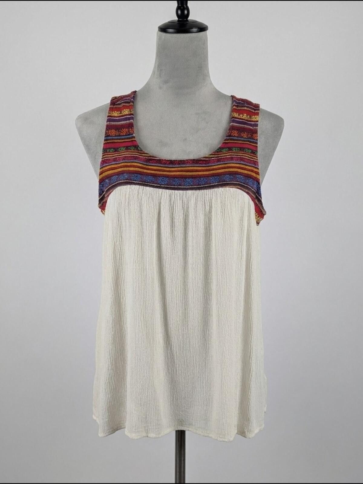 Other Boho Embroidered Yoke Tank Top - Cream with Multicolor Trim Size L / US 10 / IT 46 - 1 Thumbnail