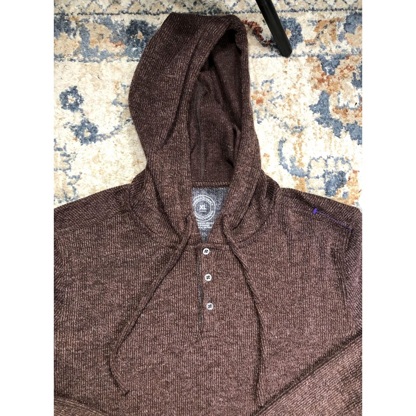 Carbon2Cobalt Carbon2Cobalt Mens XL Brown Hooded Henley Knit Pullover Sweater Long Sleeve Size US XL / EU 56 / 4 - 2 Thumbnail