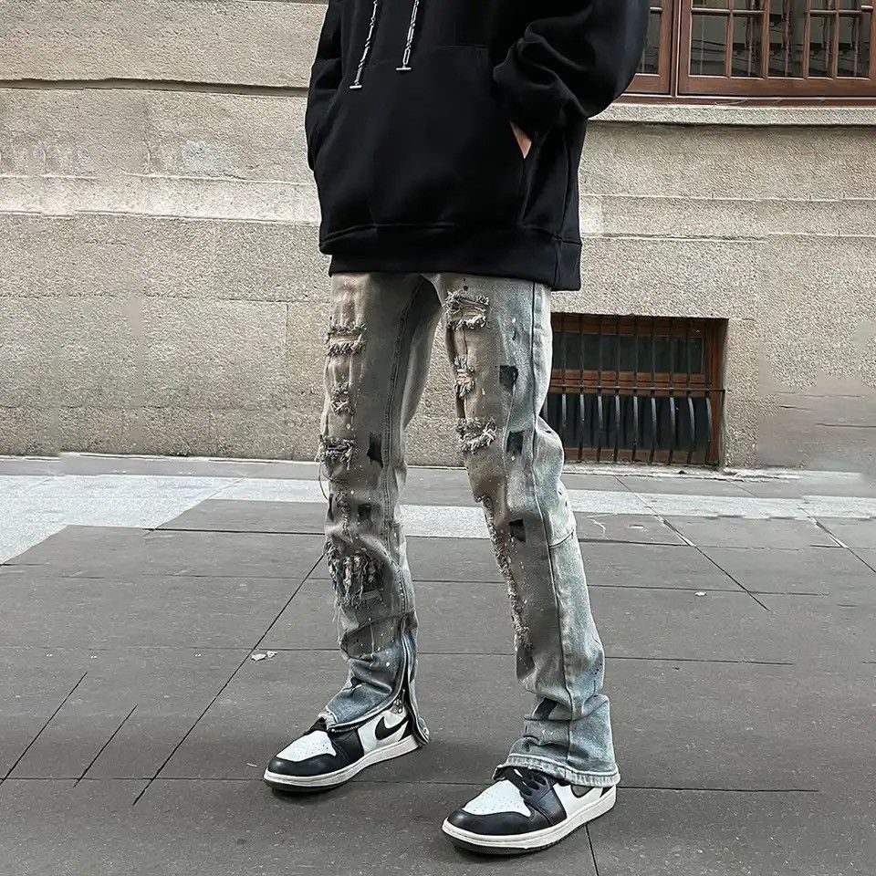 Skinny Jeans Men Graphic Ripped Denim