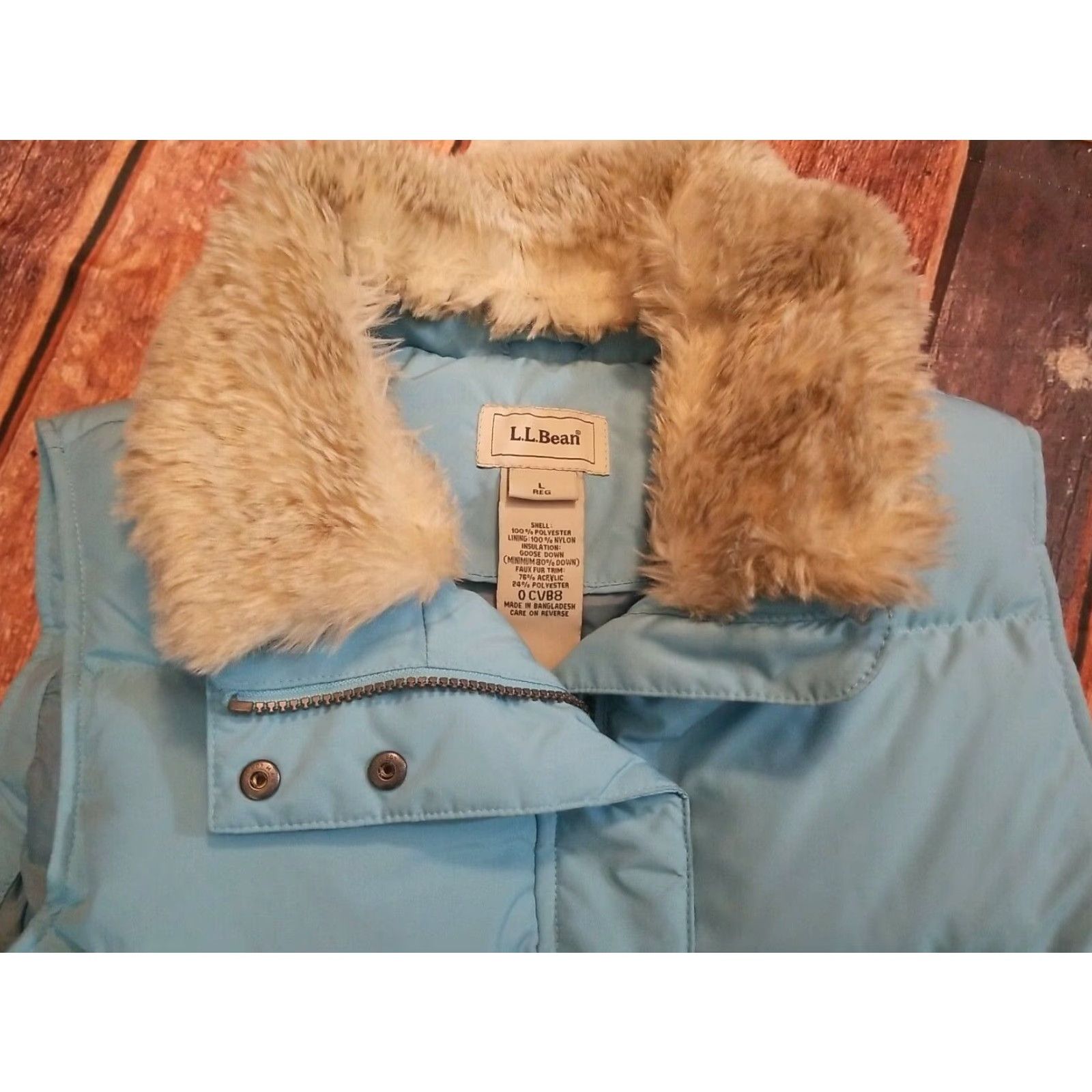 Vintage L.L.Bean Women’s Blue Goose Down Puffer Full Zip Vest L Fur Collar Size L / US 10 / IT 46 - 4 Thumbnail