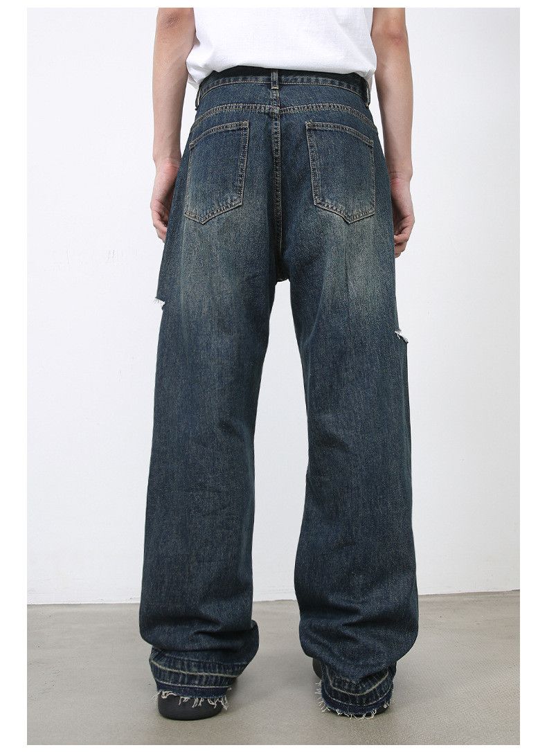 Japanese Brand × Jean Distressed straight loose wide-leg versatile ripped jeans Size US 32 / EU 48 - 5 Thumbnail