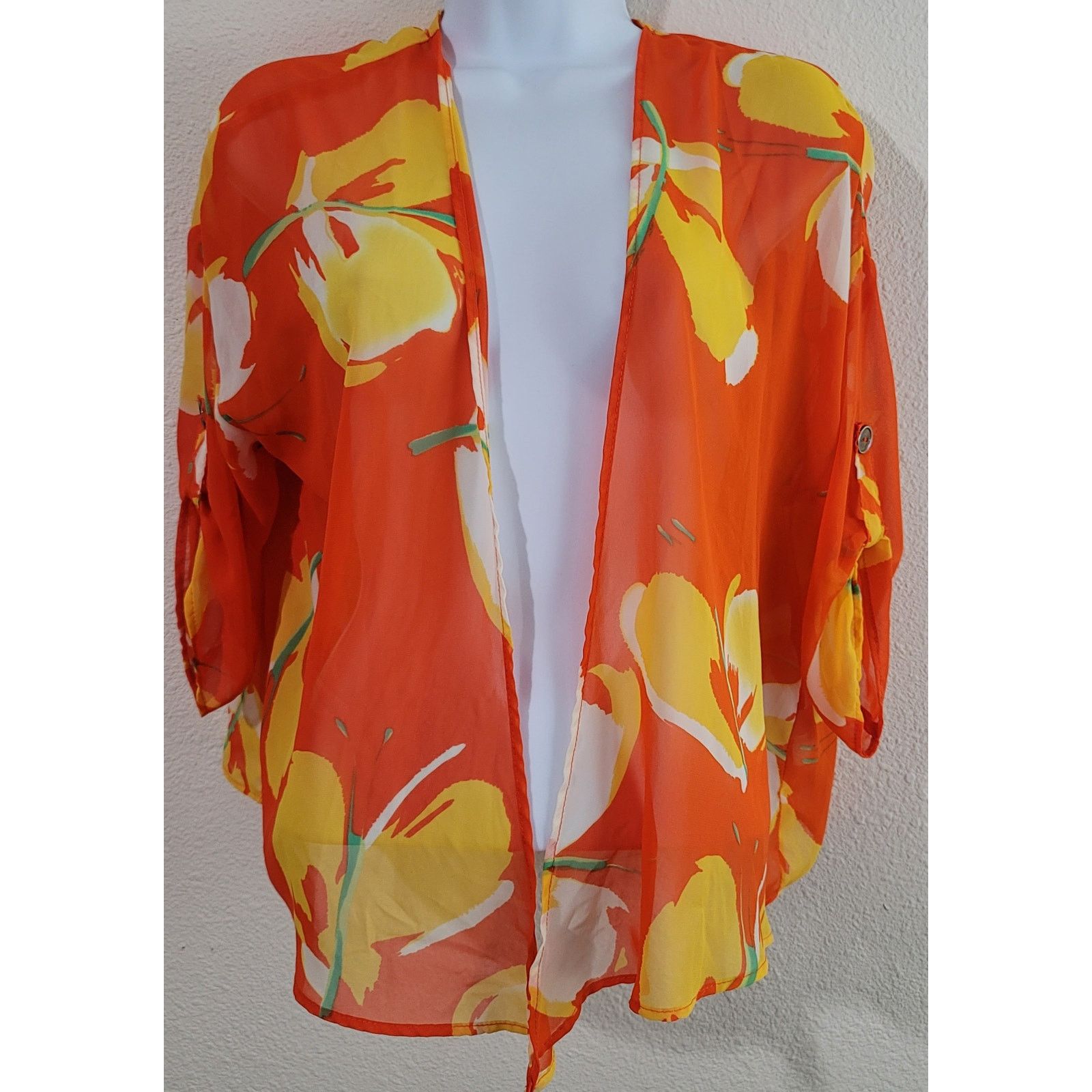 Other Tea N Rose Orange Floral Open Front Sheer Kimono Medium Size M / US 6-8 / IT 42-44 - 1 Thumbnail