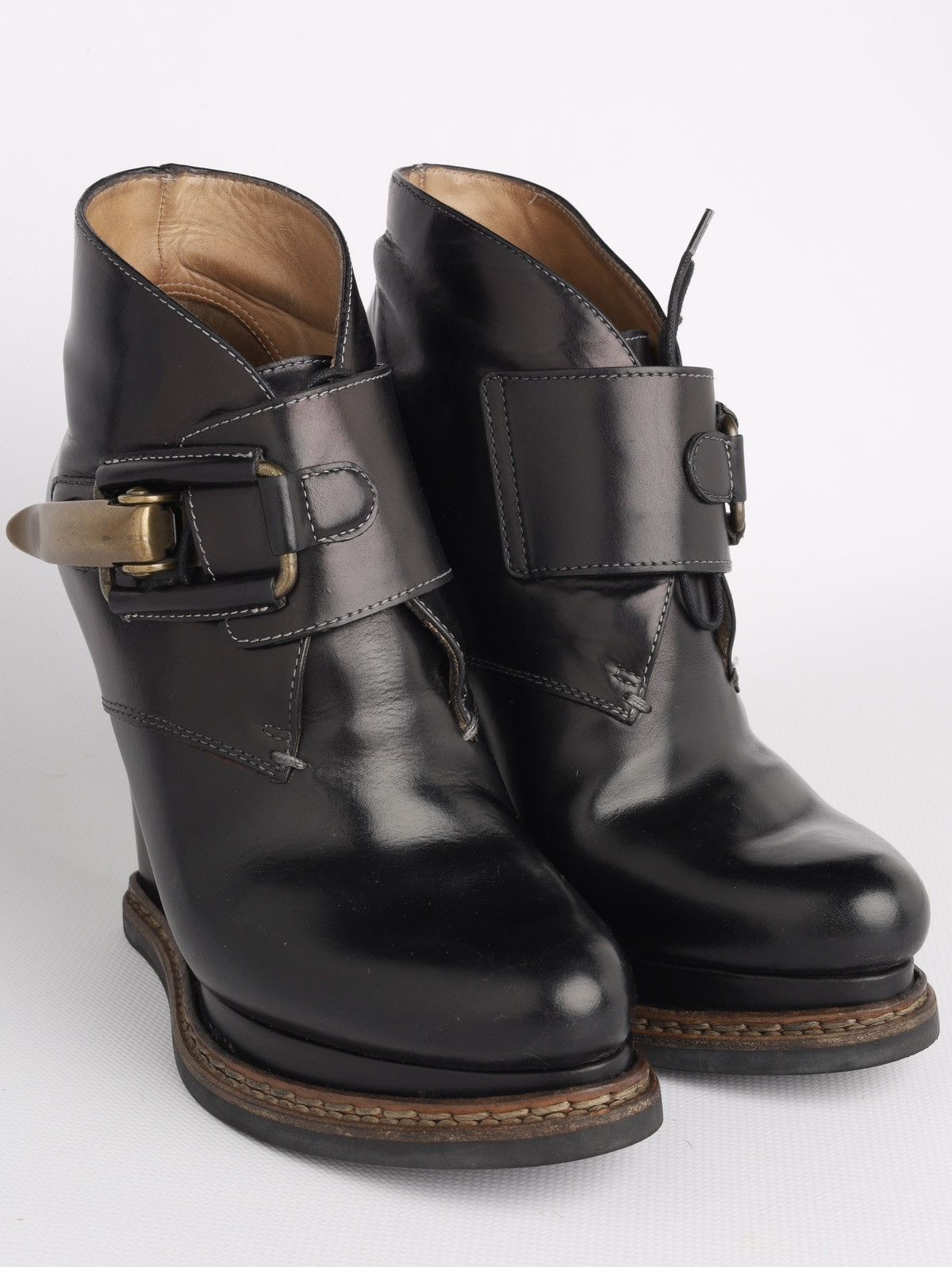 Jil Sander Jil Sander Leather Black Hi Heel Boots Platform Wedge Buckle Size US 6 / IT 36 - 10 Thumbnail