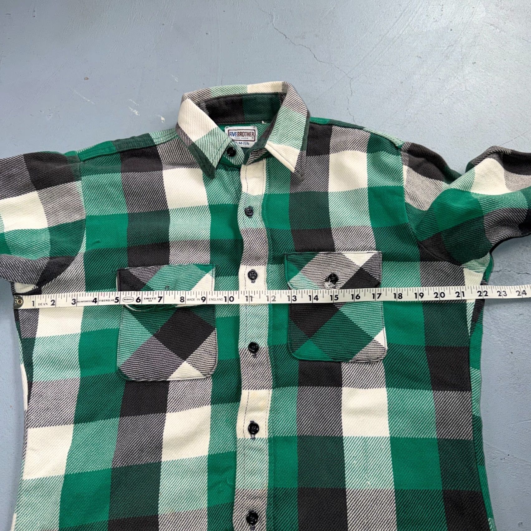 Vintage VTG Five Brother Shirt Mens M Shadow Plaid Flannel USA Green 1980s 80s Black Size US M / EU 48-50 / 2 - 6 Thumbnail