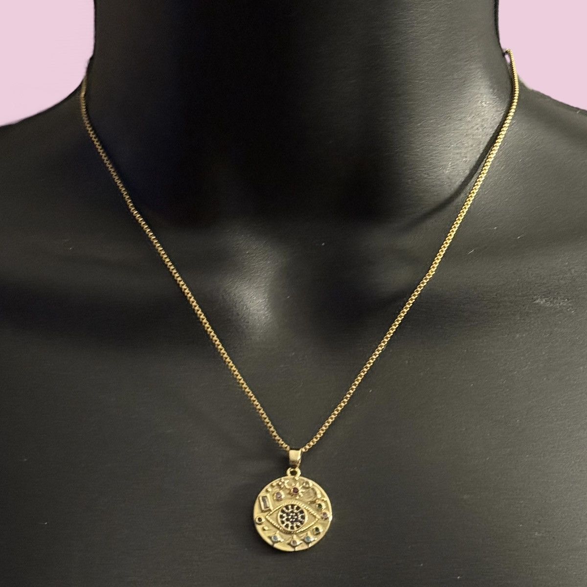 Other Gold stainless steel celestial evil eye coin pendant necklac Size ONE SIZE - 1 Thumbnail