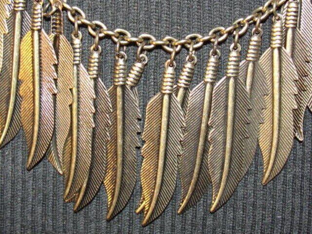 Designer Fun Bohemian Brass tone Multiple Feather Charm Necklace Size ONE SIZE - 2 Thumbnail