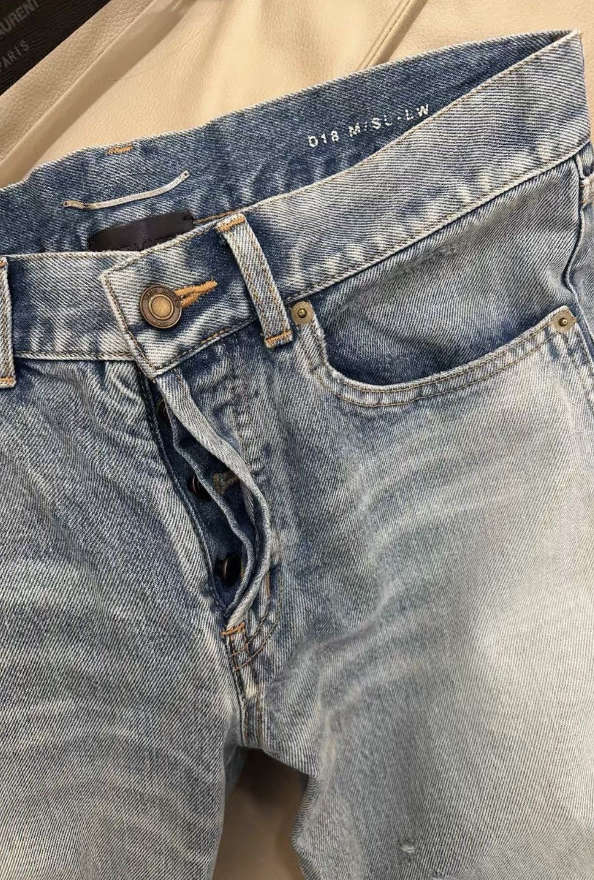 Saint Laurent SLP FW20 D18 Single Knee Distressed Blue Denim