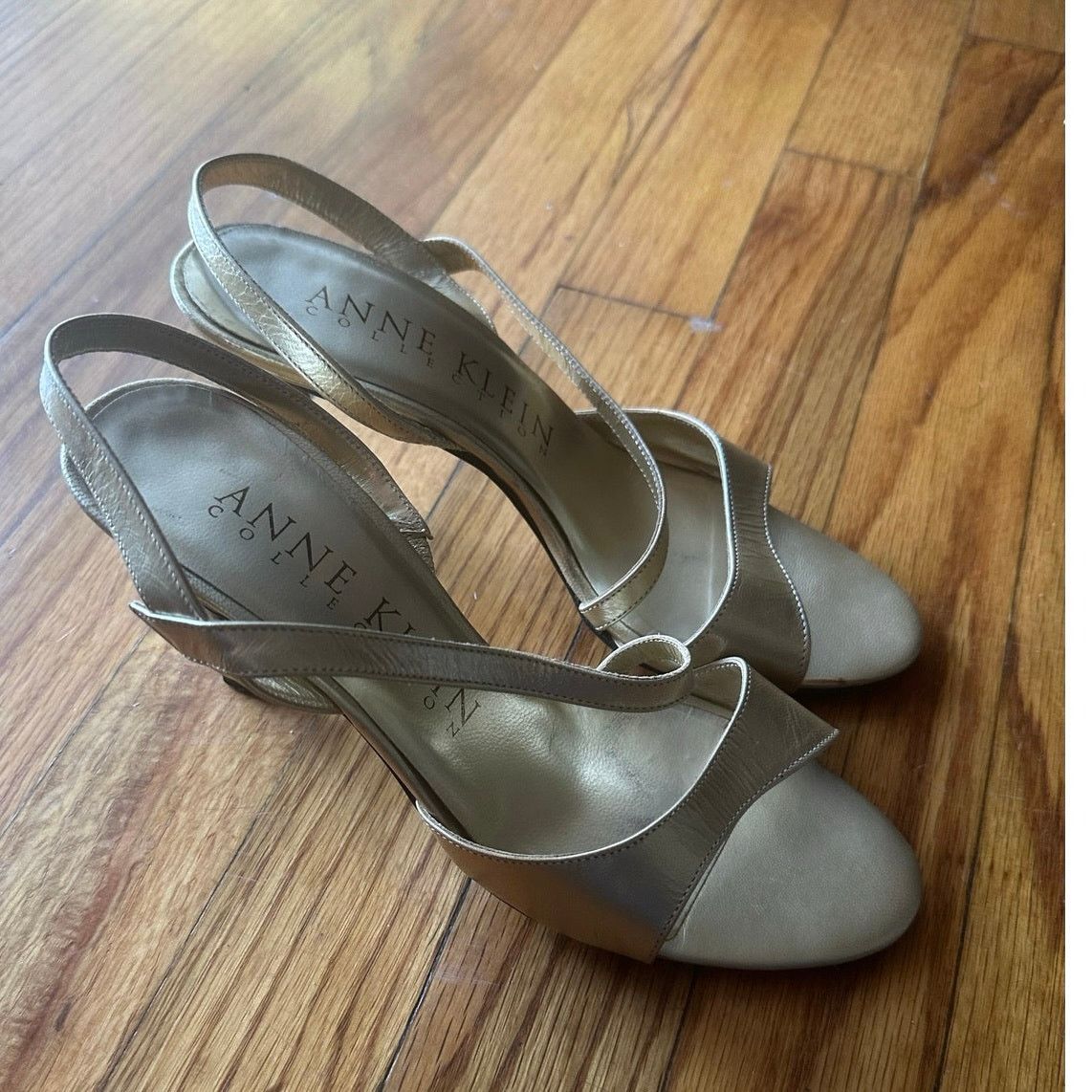 Anne Klein Anne Klein Gold Slingback Heels | Low Heel Dress Shoes Size US 6 / IT 36 - 1 Thumbnail