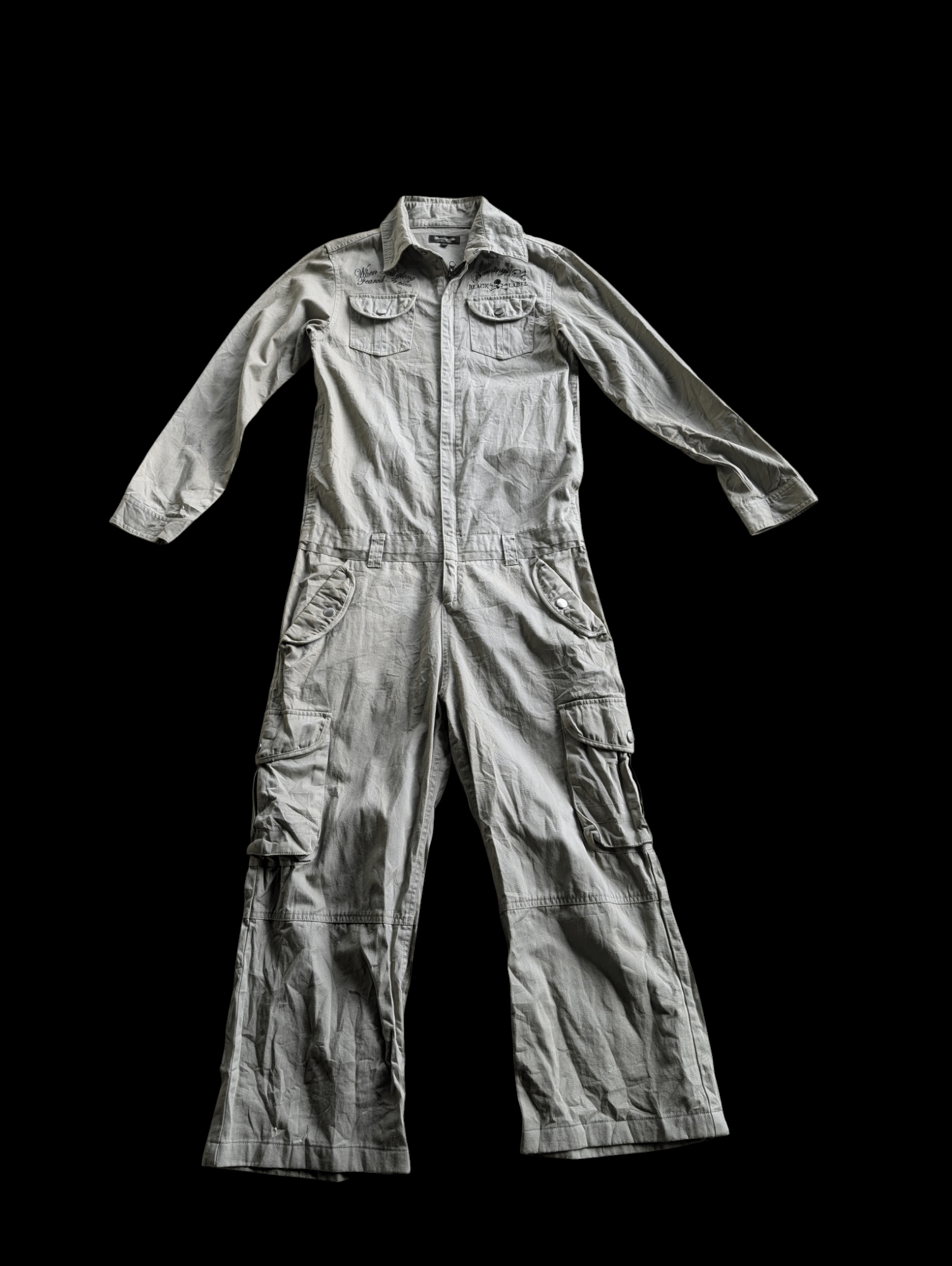 Japanese Brand Bernings Sho Black Label Skull Baggy Cargo Overall Size US 35 - 1 Thumbnail