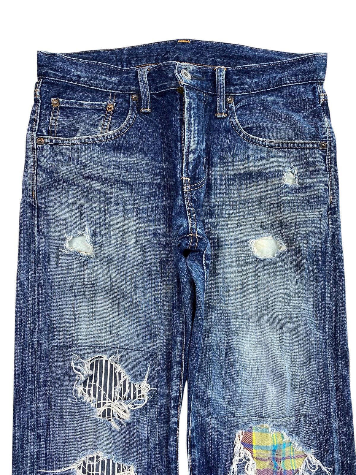 Edwin Vintage Edwin 503 Blue Wash Distress Patch Style Loose Jeans Size US 31 - 2 Thumbnail