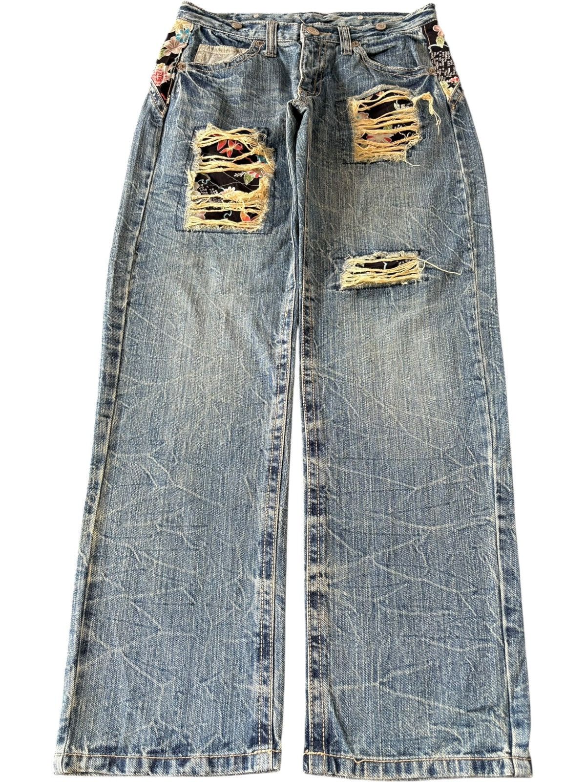 Dsquared2 Vintage Japanese Brand Patchwork Suspenders Loose Jeans Size 32" / US 10 / IT 46 - 1 Thumbnail