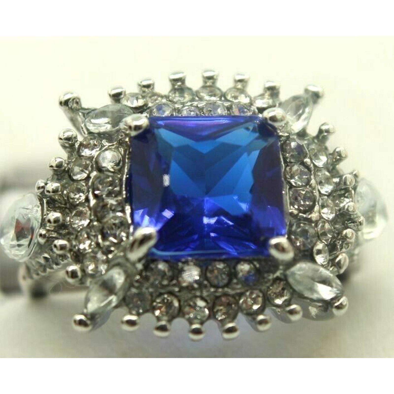 Other Faux Blue Tanzanite Clear Rhinestone Silver Cocktail Ring •7 Size ONE SIZE - 1 Thumbnail