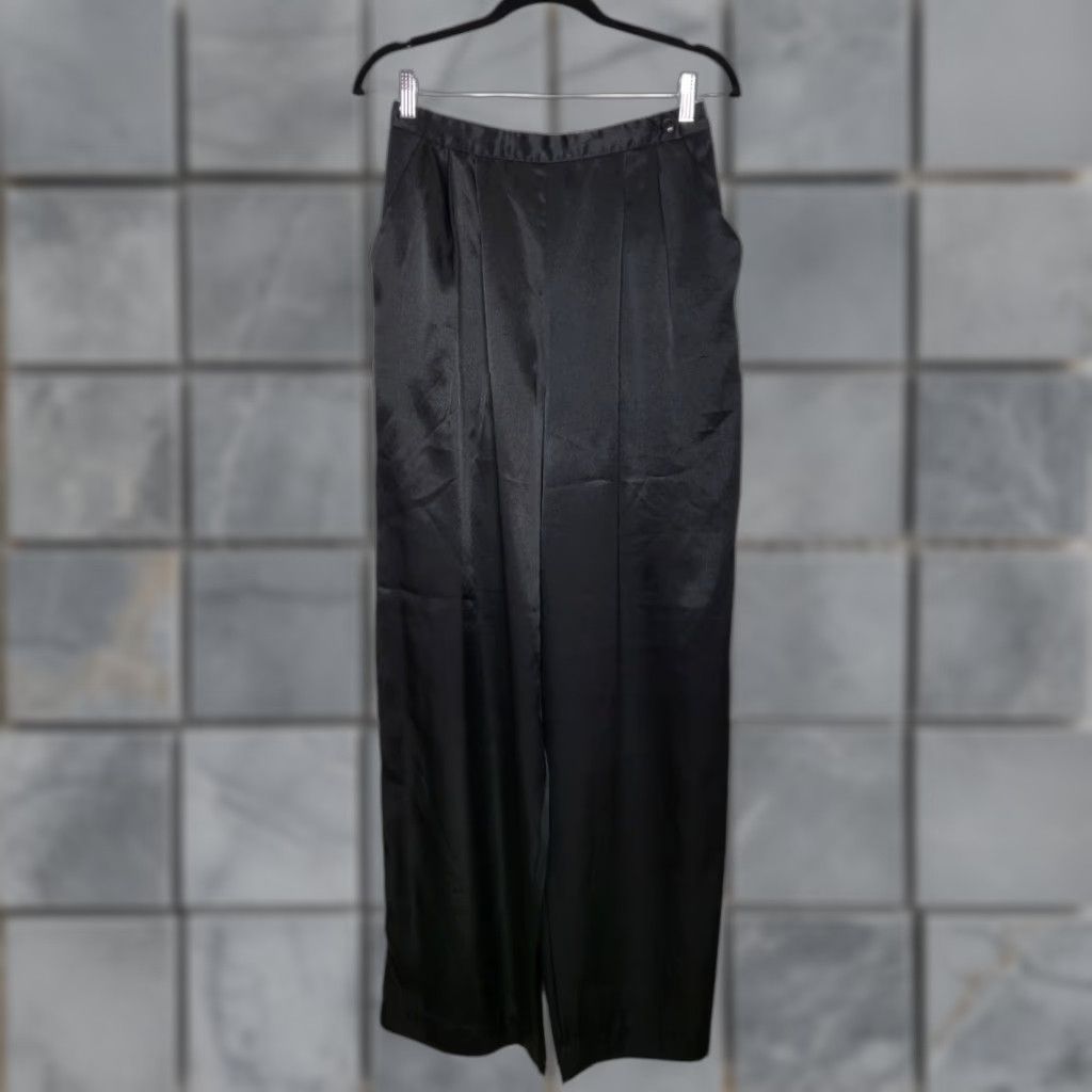 Vintage VINTAGE Black Satin Pants Bottoms Dress Pants Women's 12 Regular 42 13.5 14 27.5 90s 80s Slacks Size 34" / US 12 / IT 48 - 1 Thumbnail