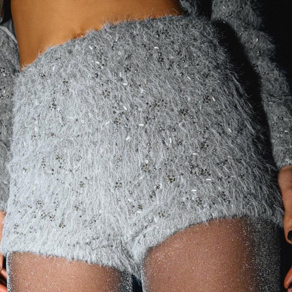 ZARA MINI FAUX FUR BEAD SHORTS