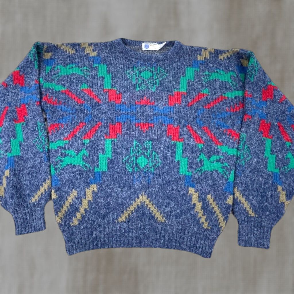 Vintage VINTAGE Sweaters Crew Neck Heavy Knit Pullover Sweater Men Large Blue Aztec Tribal Geometric Modern Size US L / EU 52-54 / 3 - 1 Thumbnail