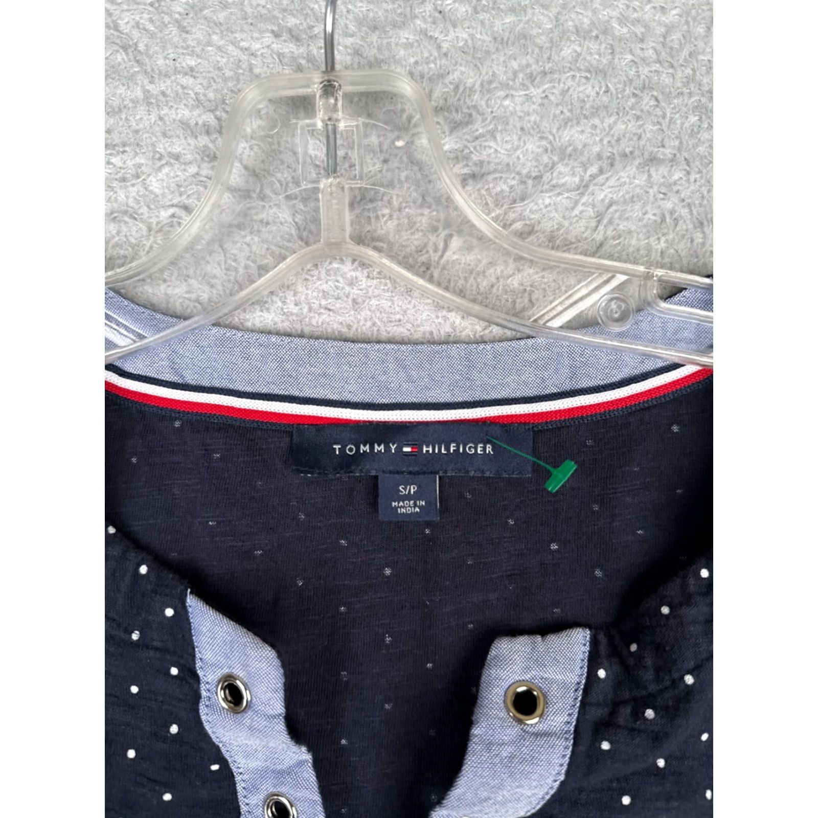 Tommy Hilfiger Tommy Hilfiger Shirt Women Small Blue Polka Dot V-Neck Lace Short Sleeve Cotton Size S / US 4 / IT 40 - 6 Thumbnail
