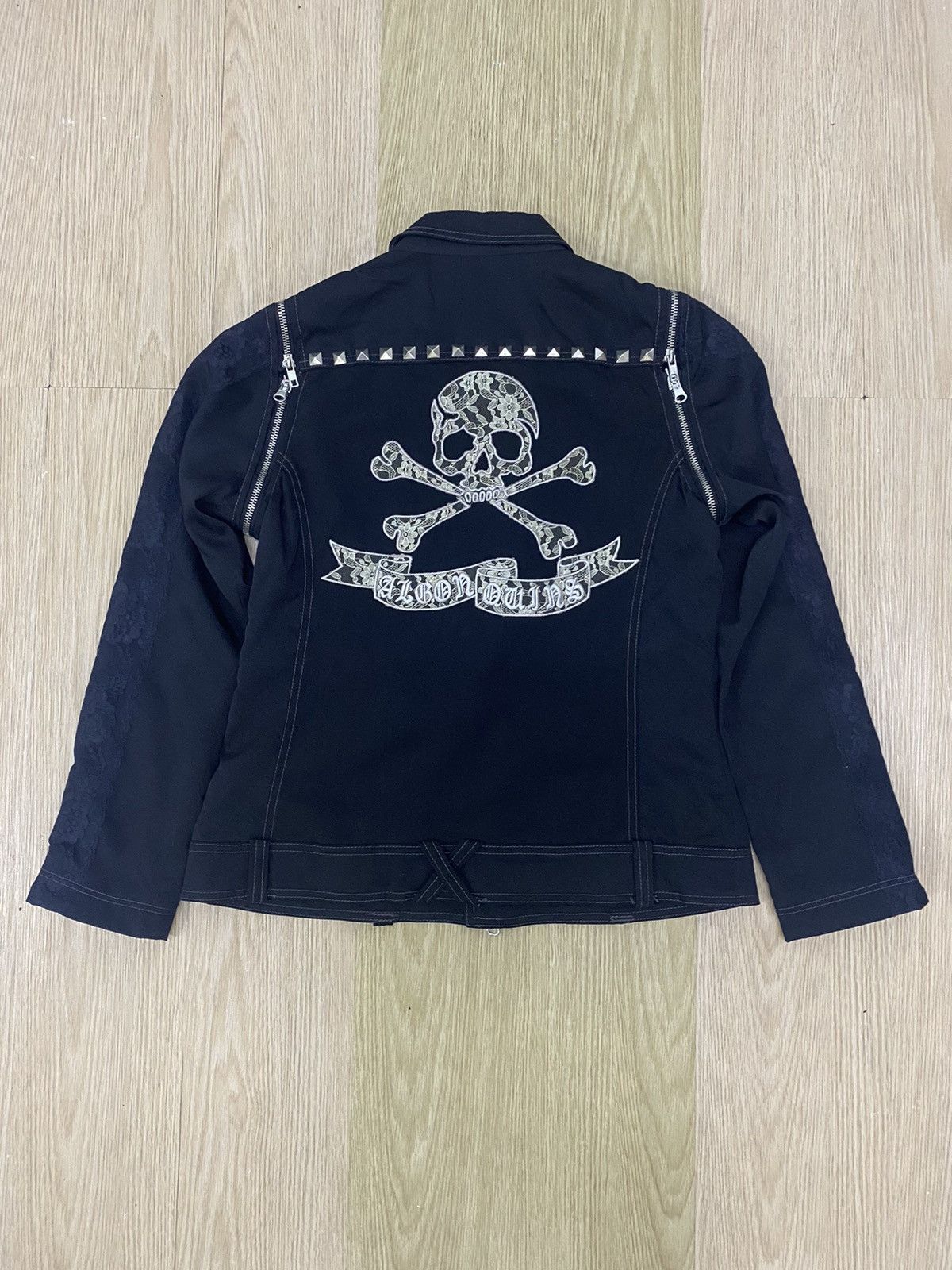 image of Seditionaries Algonquins Mesh Skull Logo Punk Jacket in Black, Women's (Size Medium)
