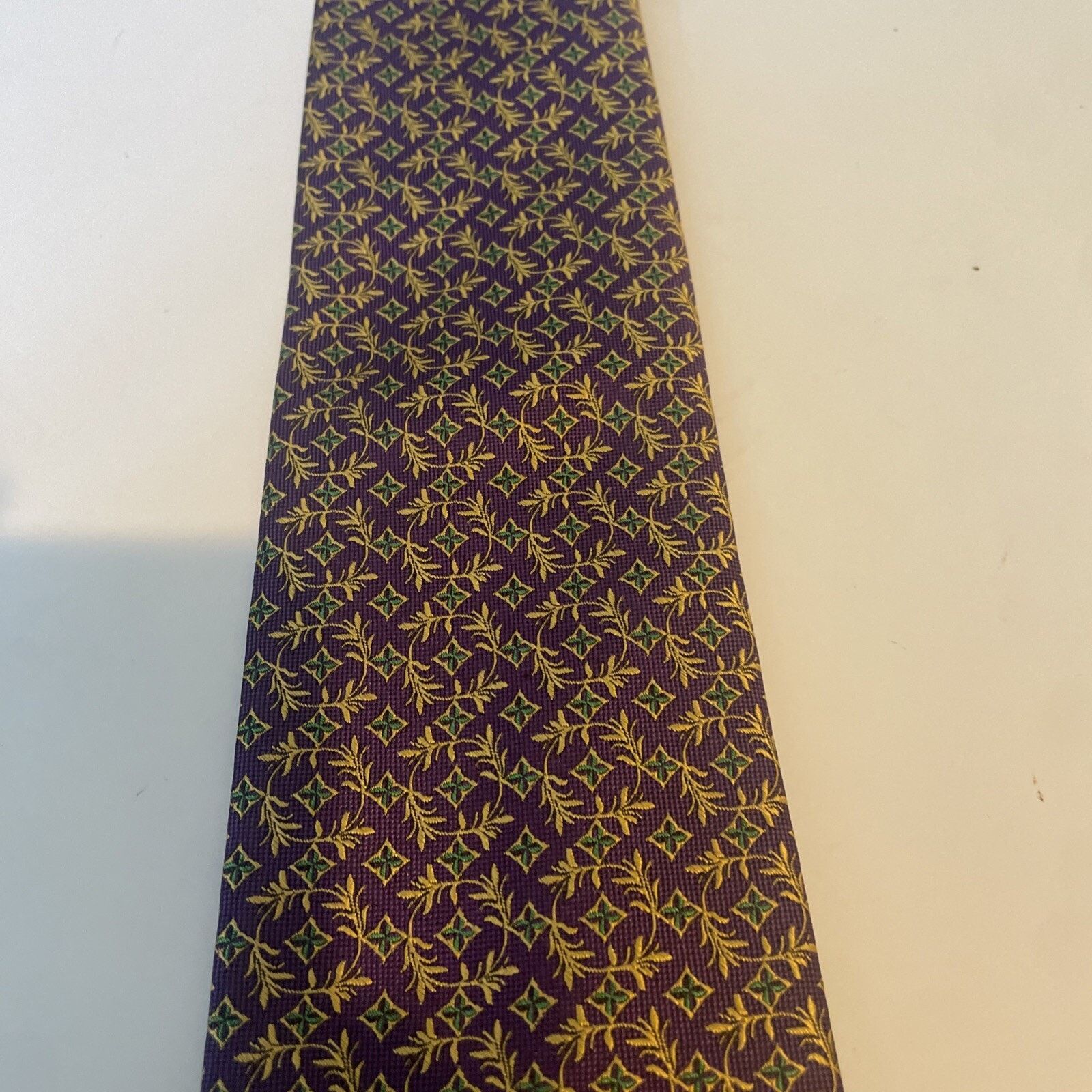 Hickey Freeman HICKEY FREEMAN Men's 100% Silk Tie Purple Green Gold Floral Size ONE SIZE - 9 Thumbnail