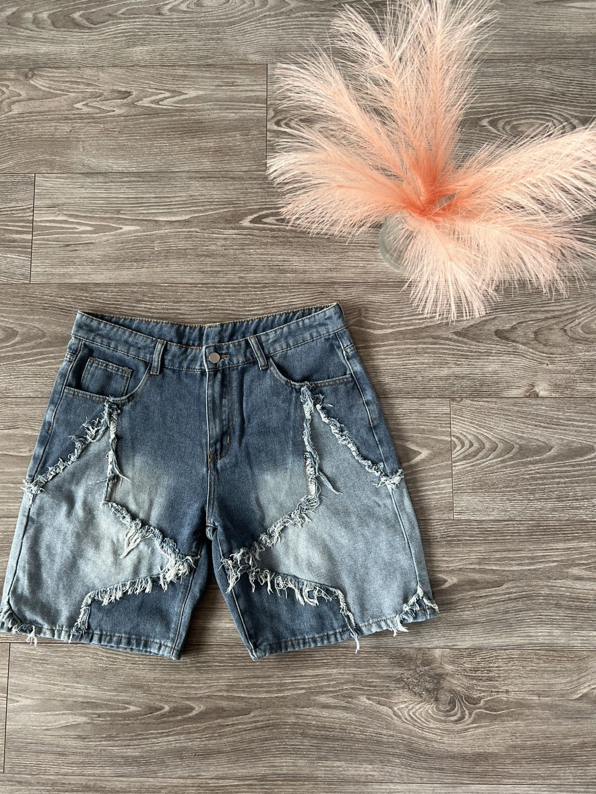 Japanese Brand ‼️Avant Garde Distressed Denim Opium Star Baggy Shorts‼️ Size US 35 - 1 Thumbnail