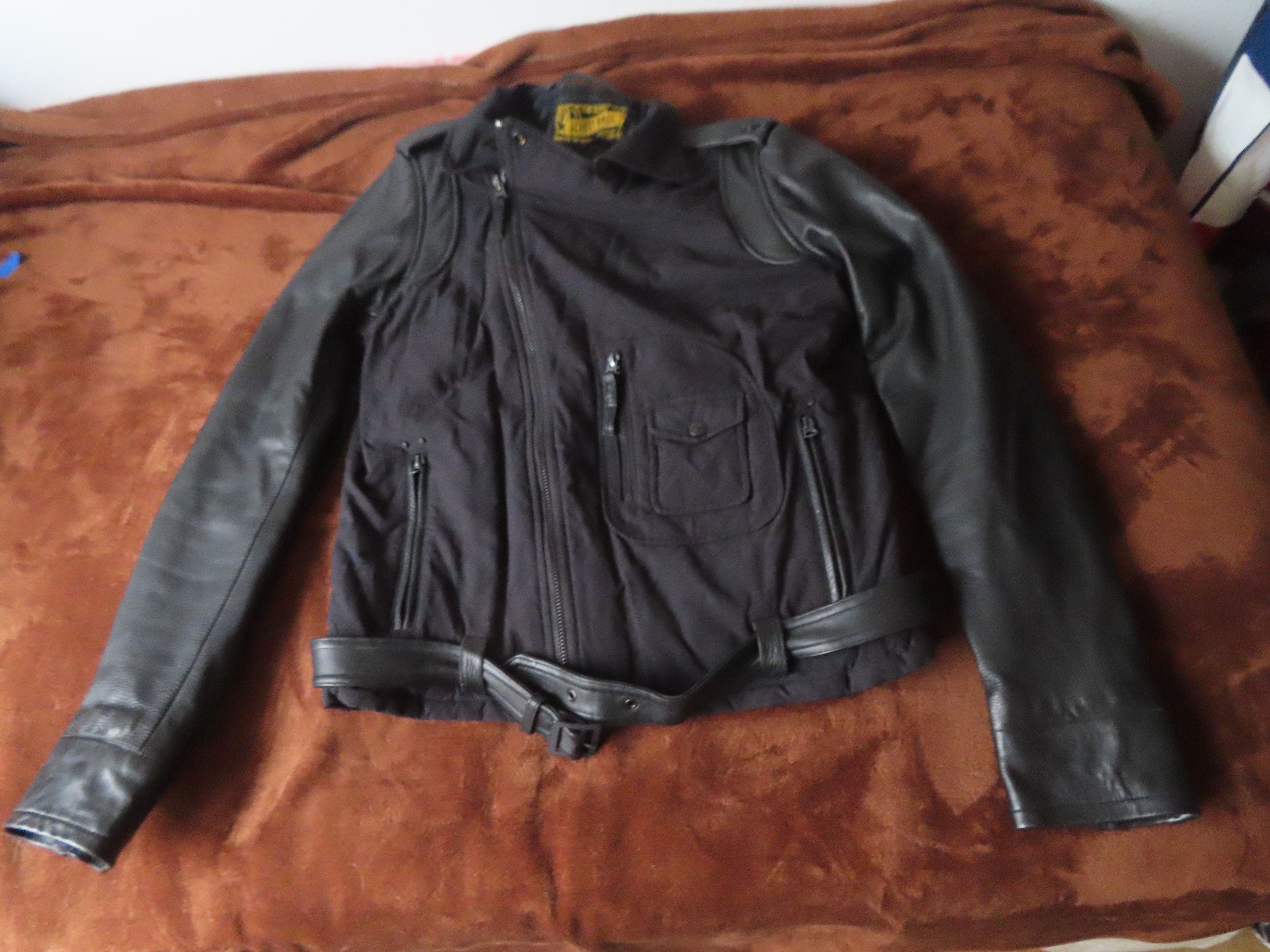 image of Leather Jacket x Schott Bros Quilted Fabric Leather Sleeves F Jacket in Black, Men's (Size Medium)