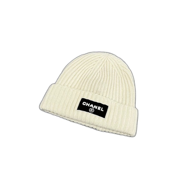 Chanel White Cashmere Logo Beanie Hat
