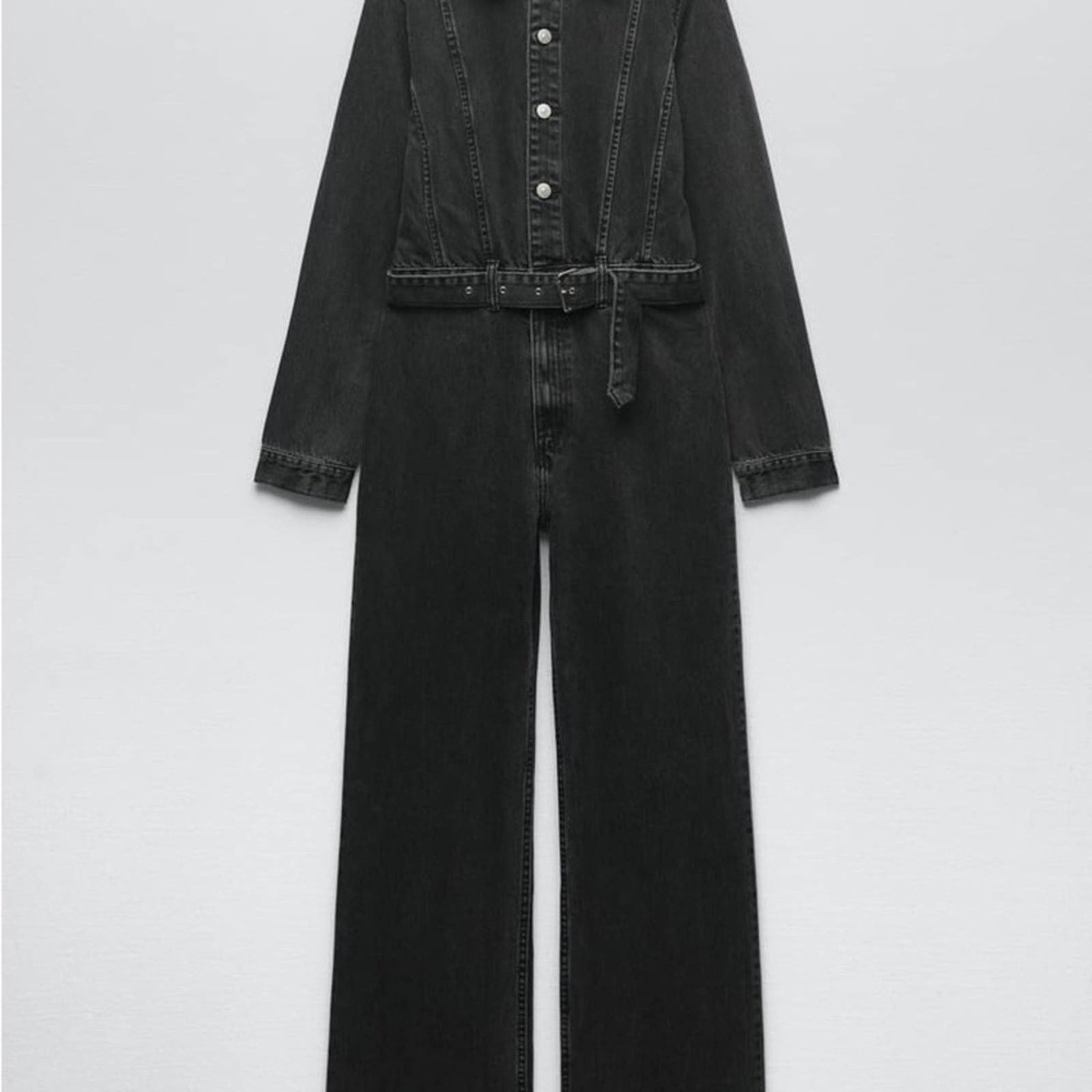 Zara ZARA FULL LENGTH TRF DENIM JUMPSUIT ANTHRACITE GREY Size 26" / US 2 / IT 38 - 10 Thumbnail