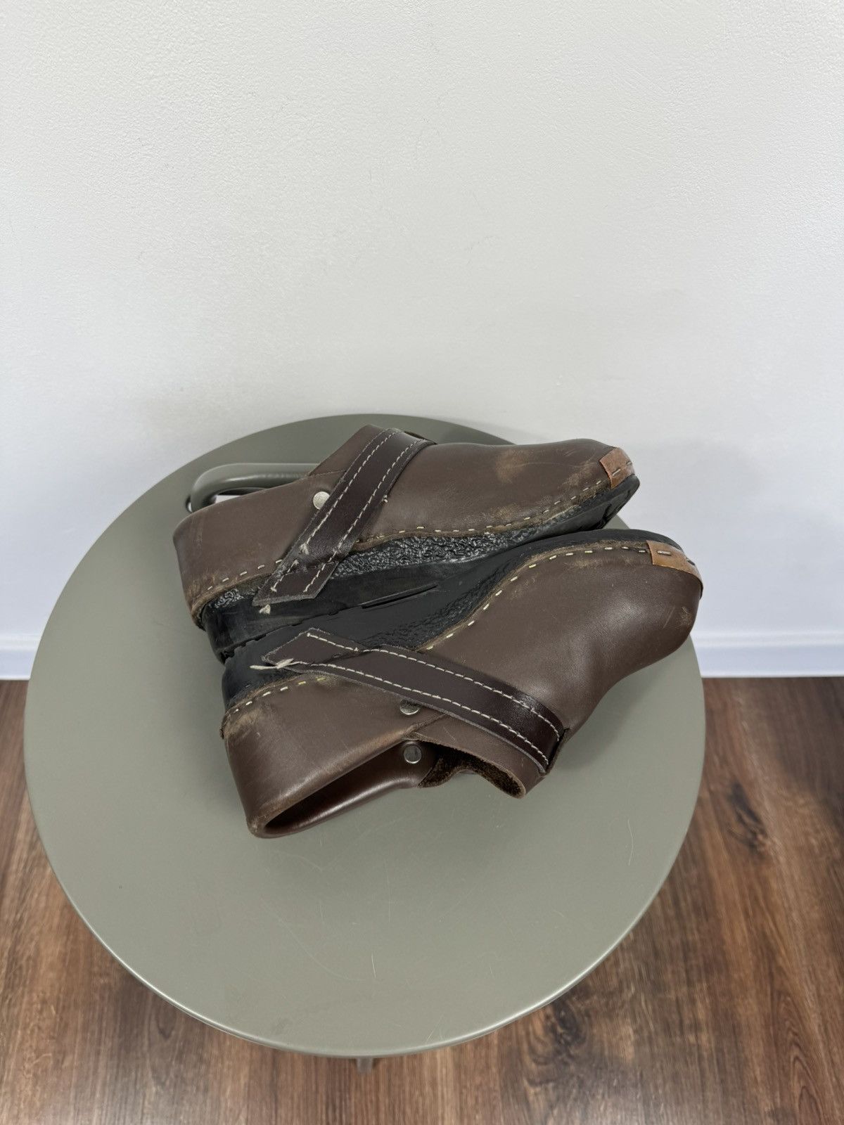 Other Vintage Brown Leather Clogs Wooden Sole Slip On Shoes EU 38 Size US 7 / IT 37 - 6 Thumbnail