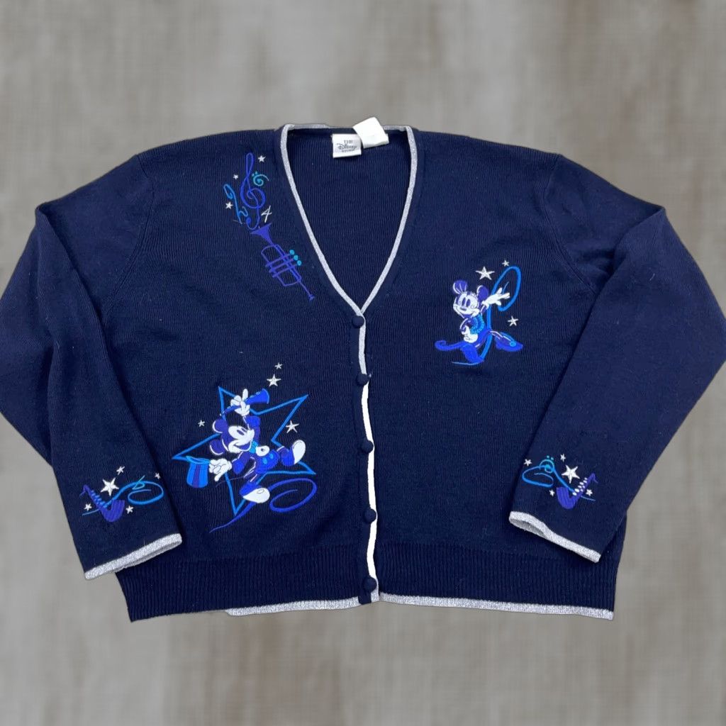 Disney VINTAGE Disney Cardigan Sweater Women L Merino Wool Mickey Minnie Music Geometric DK Bohemian Fall/Winter 90s Womens Size L / US 10 / IT 46 - 1 Thumbnail