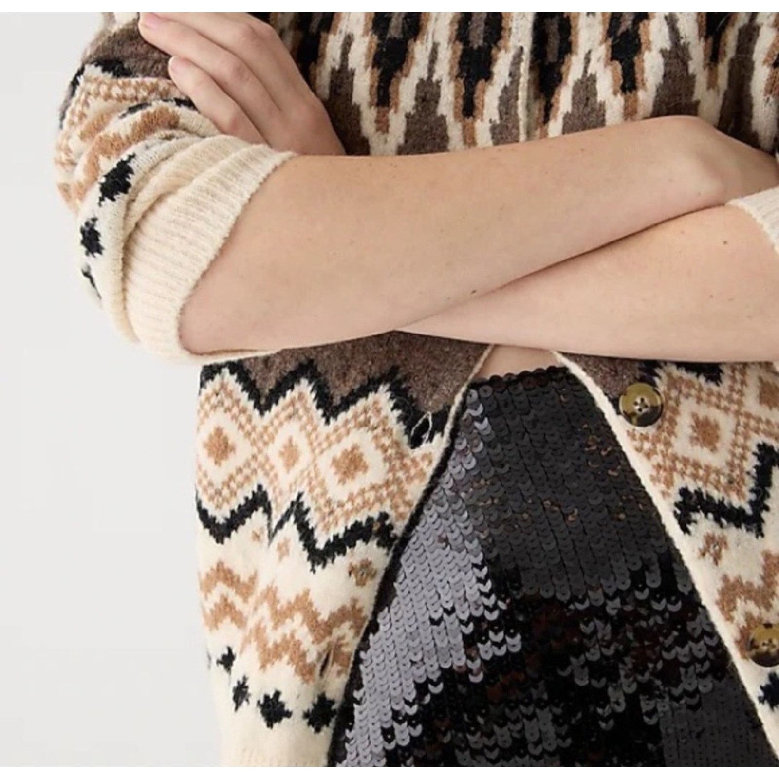 J.Crew J Crew Fair Isle Cardigan Heather Fawn Muslin Alpaca/ Wool M Size M / US 6-8 / IT 42-44 - 4 Thumbnail