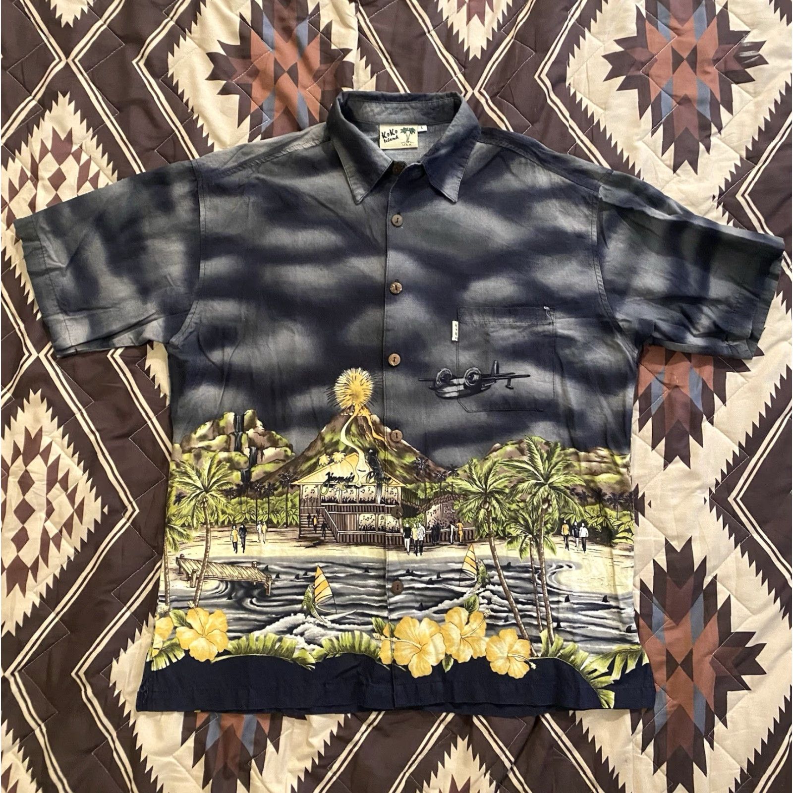 Vintage VINTAGE Koko Island Hawaiian Button Up Shirt Airplane Volcano Made In USA Large Size US L / EU 52-54 / 3 - 2 Thumbnail