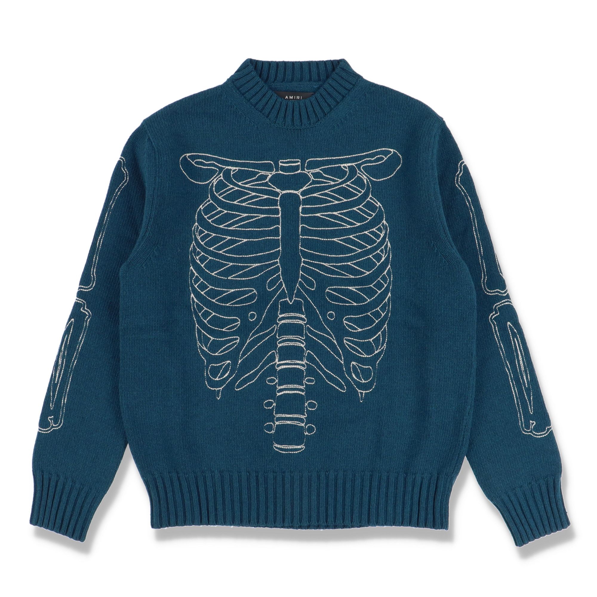 image of Amiri 1 Of 1 Petrol Blue Intarsia Skeleton Knit Sweater, Men's (Size Small)