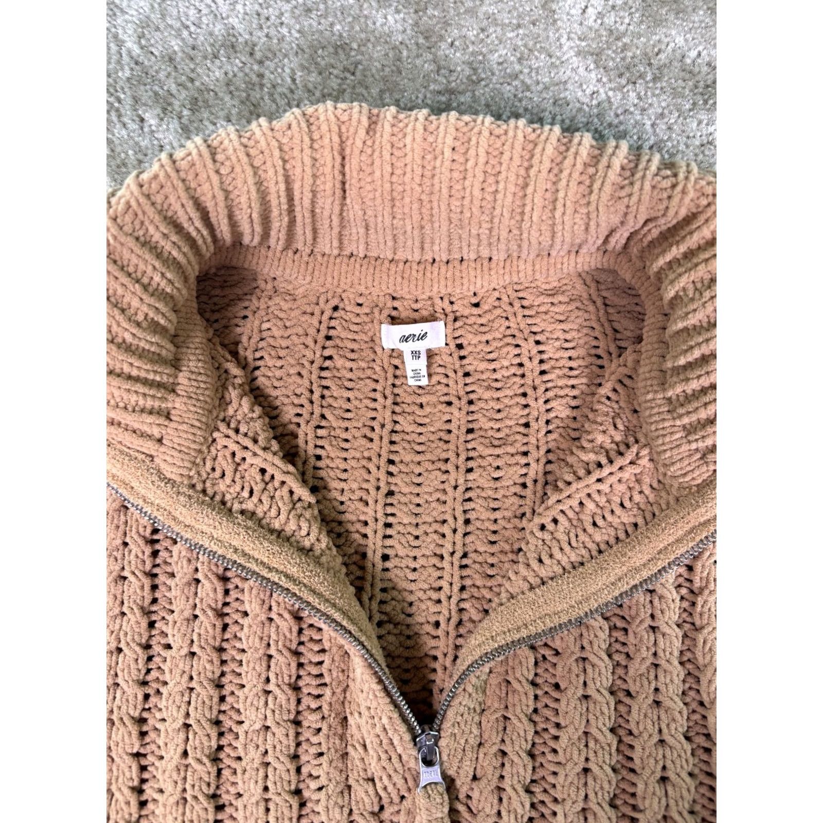 Vintage Aerie Sweater Womens Small Brown 1/4 Zip Cable Knit Pullover Heavyweight E228 Size XS / US 0-2 / IT 36-38 - 3 Thumbnail